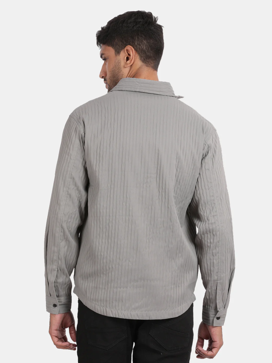 Men Grey Slim Fit Spread Collar Full Sleeve Casual Shirt - Image 4