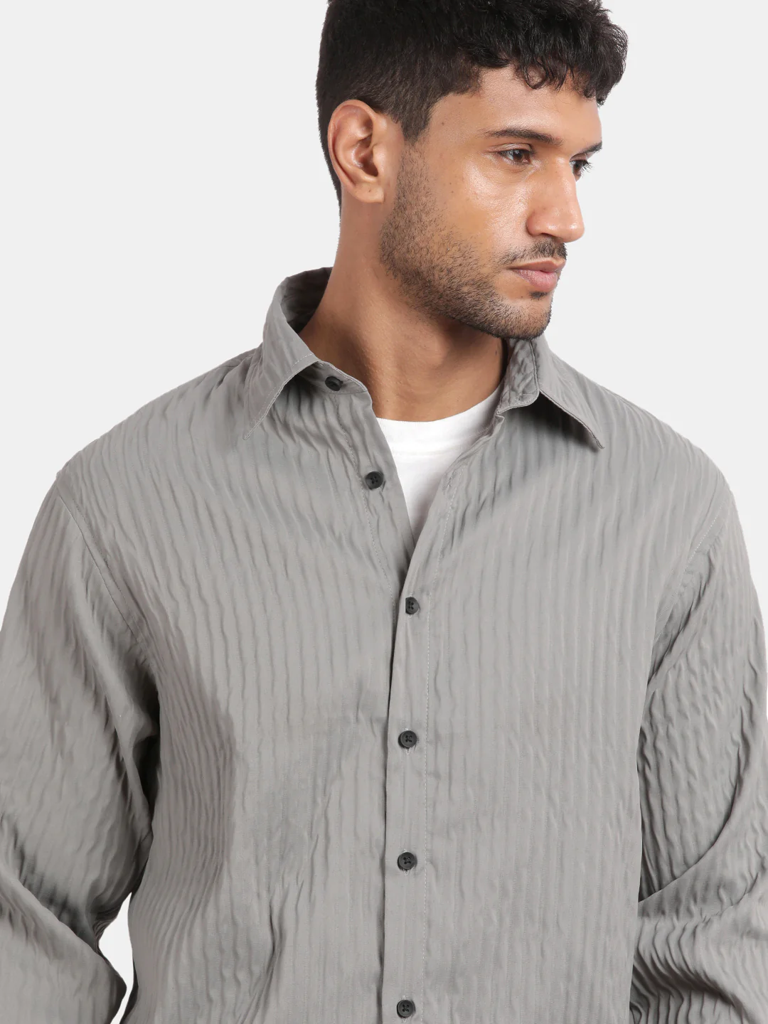 Men Grey Slim Fit Spread Collar Full Sleeve Casual Shirt - Image 6