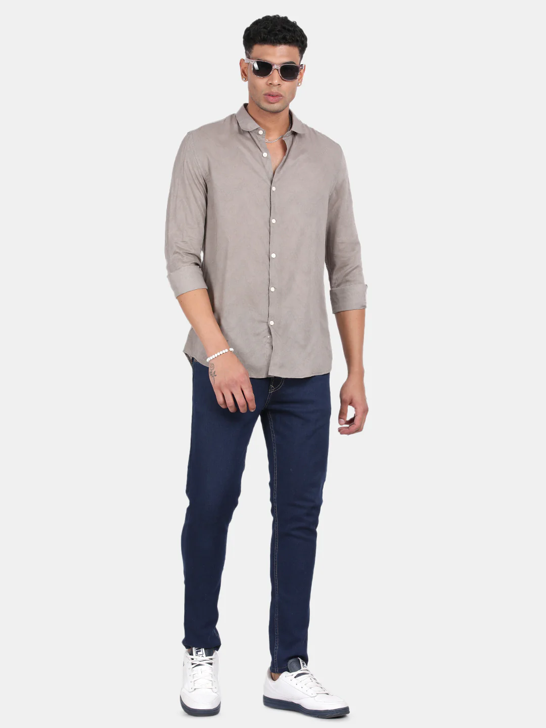 Men Grey Slim Fit Spread Collar Full Sleeve Casual Shirt - Image 3