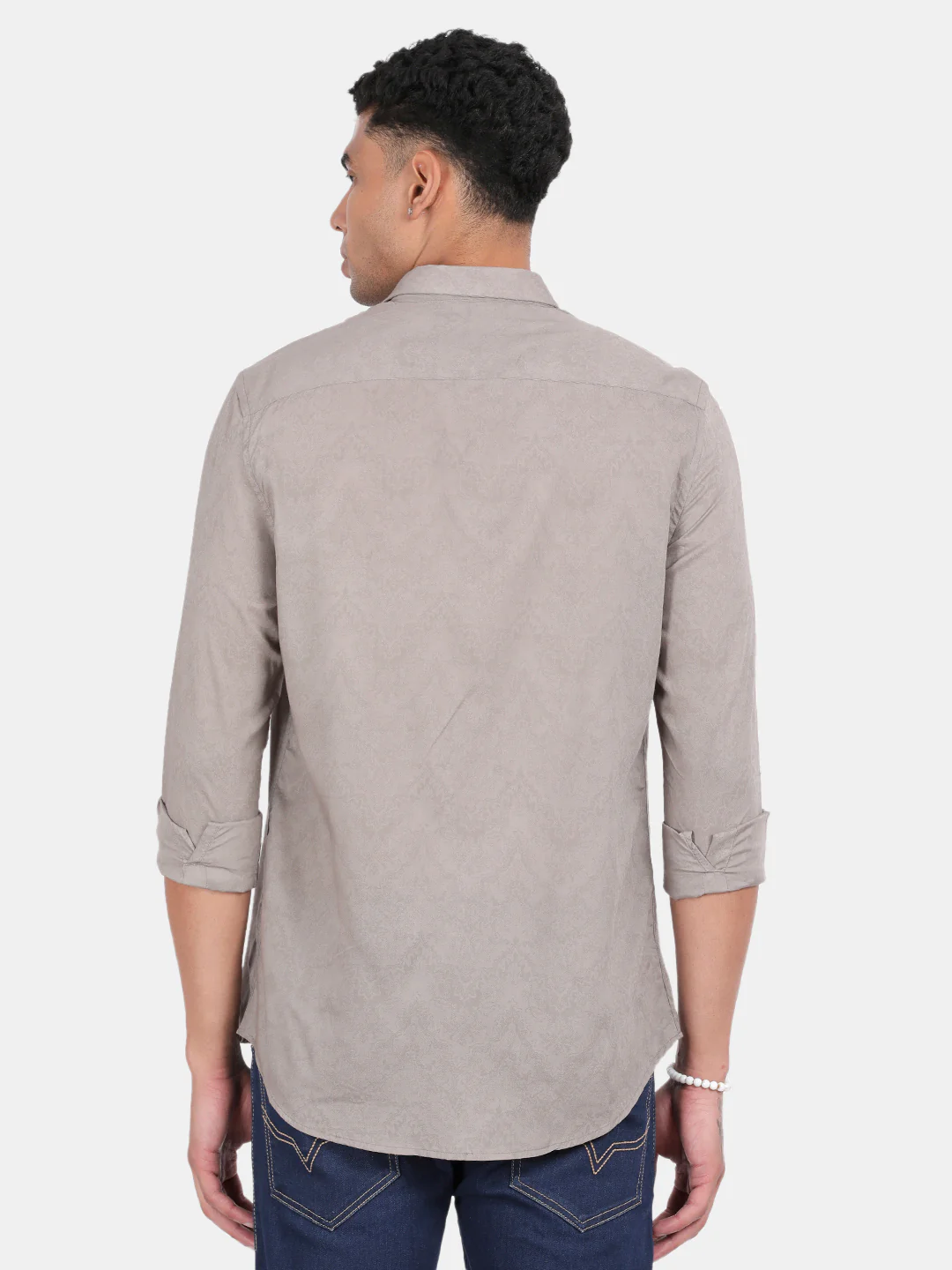 Men Grey Slim Fit Spread Collar Full Sleeve Casual Shirt - Image 4