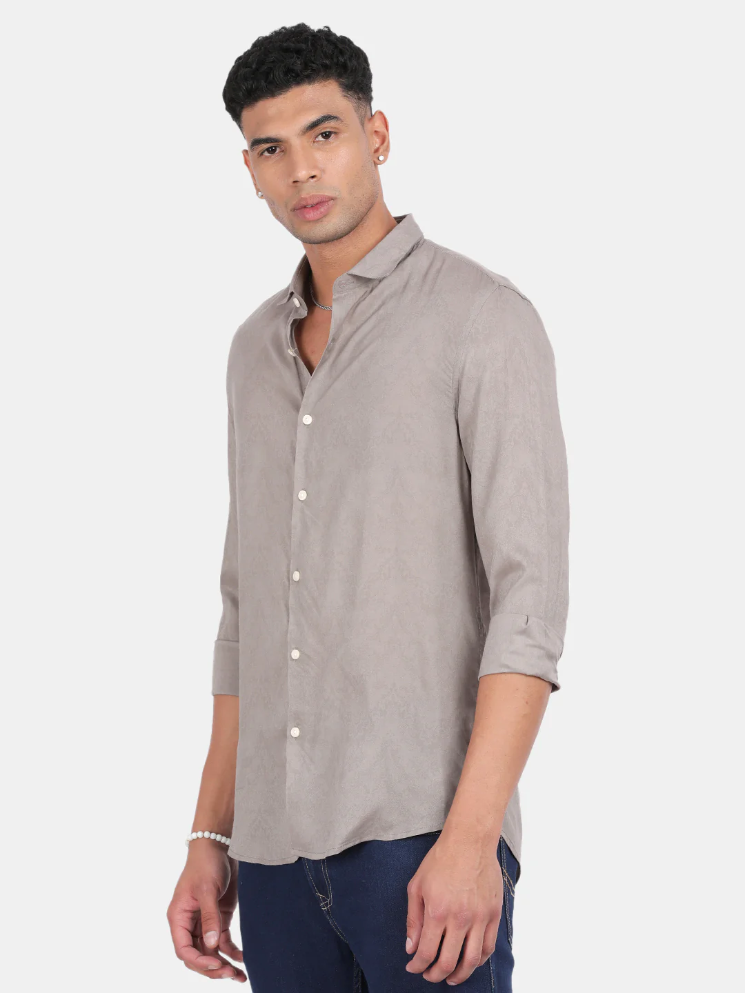 Men Grey Slim Fit Spread Collar Full Sleeve Casual Shirt - Image 5
