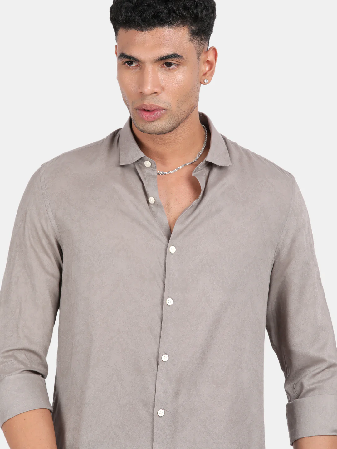 Men Grey Slim Fit Spread Collar Full Sleeve Casual Shirt - Image 6