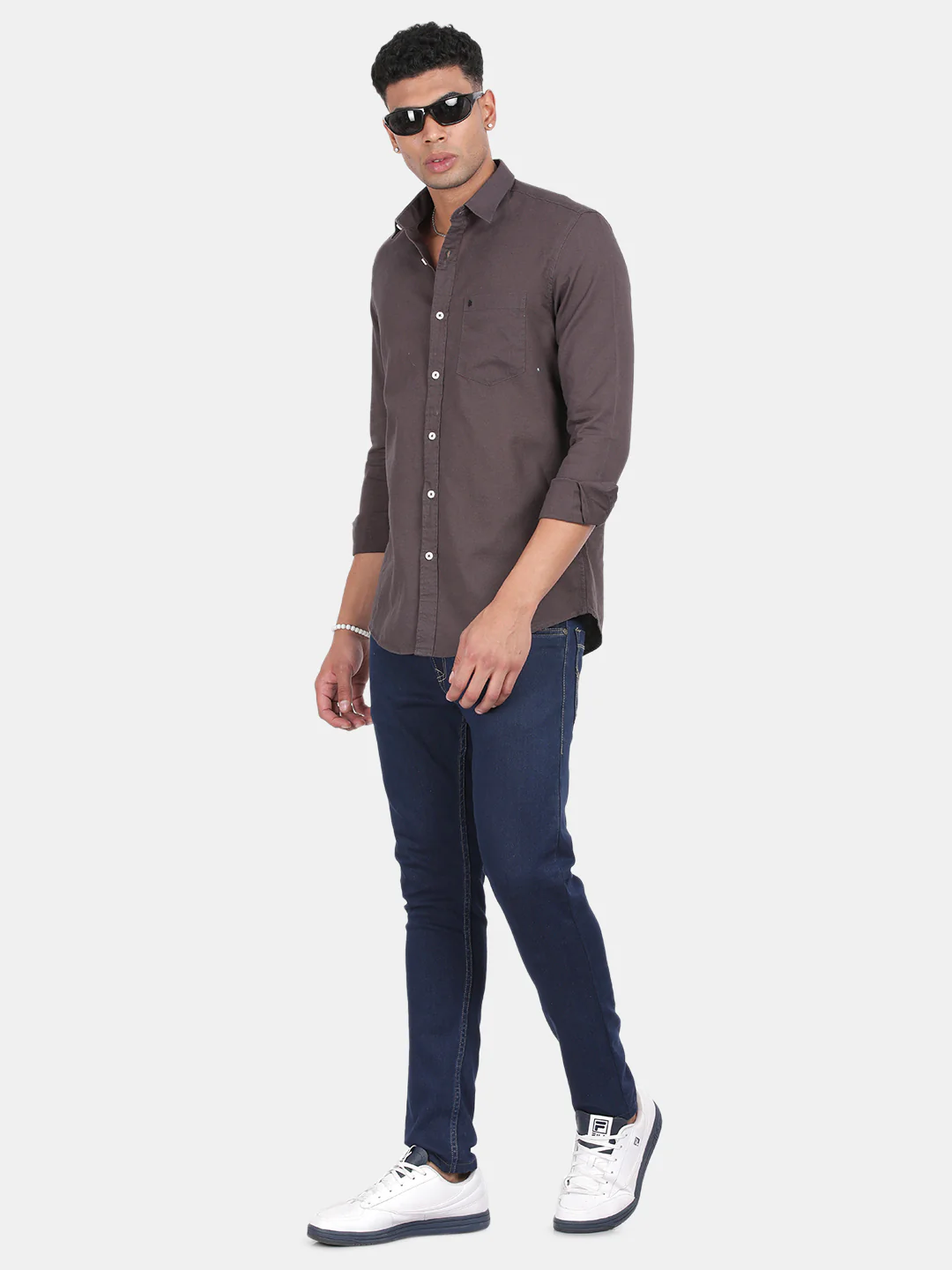 Men Grey Slim Fit Spread Collar Full Sleeve Casual Shirt - Image 3