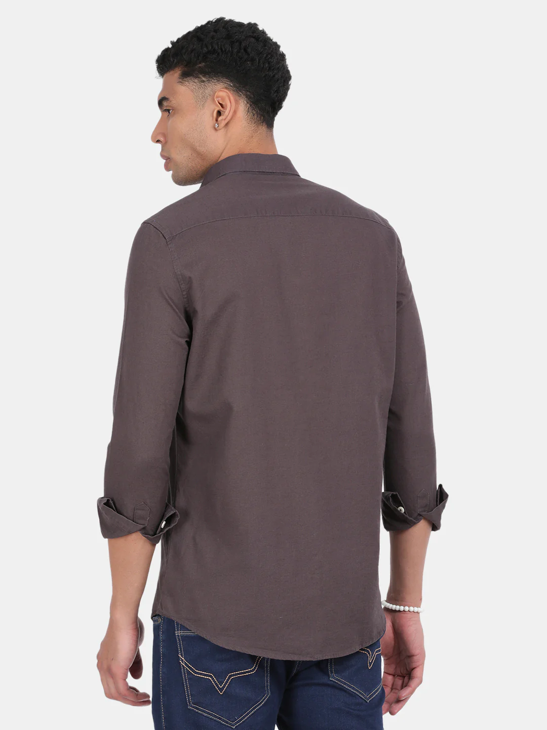 Men Grey Slim Fit Spread Collar Full Sleeve Casual Shirt - Image 4