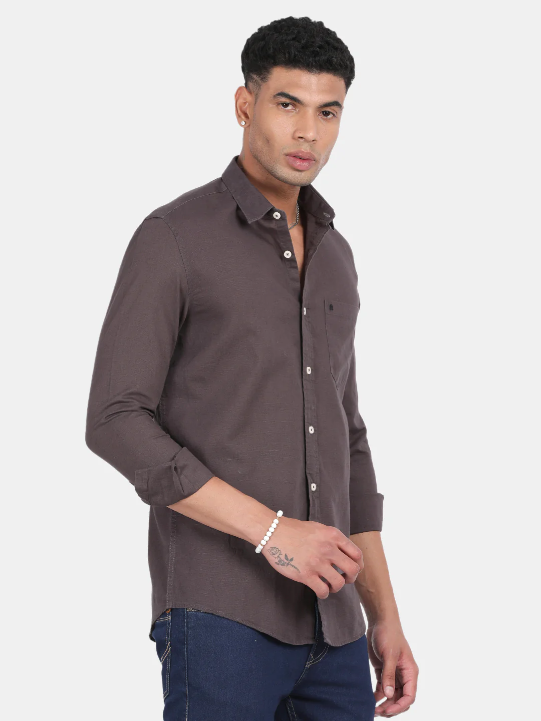 Men Grey Slim Fit Spread Collar Full Sleeve Casual Shirt - Image 5