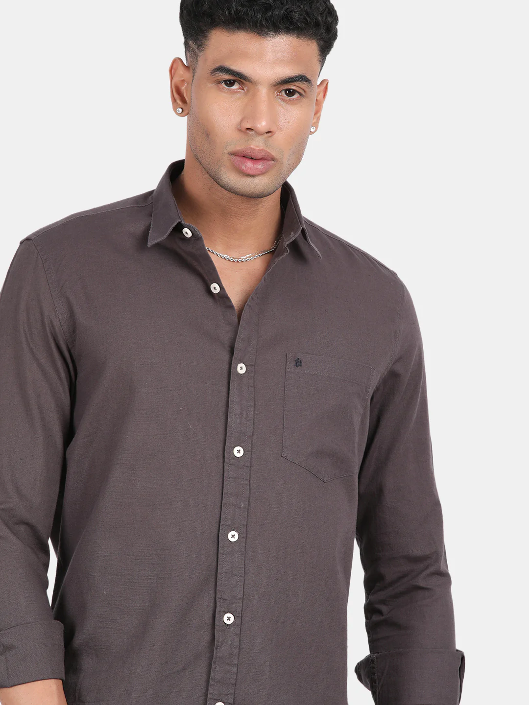Men Grey Slim Fit Spread Collar Full Sleeve Casual Shirt - Image 6