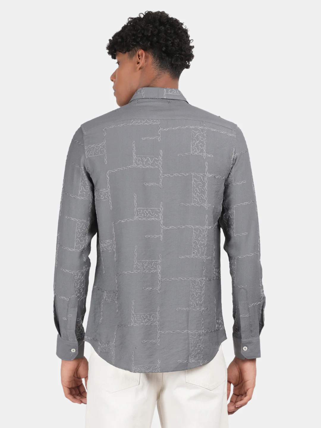 Men Grey Slim Fit Spread Collar Full Sleeve Casual Shirt - Image 3