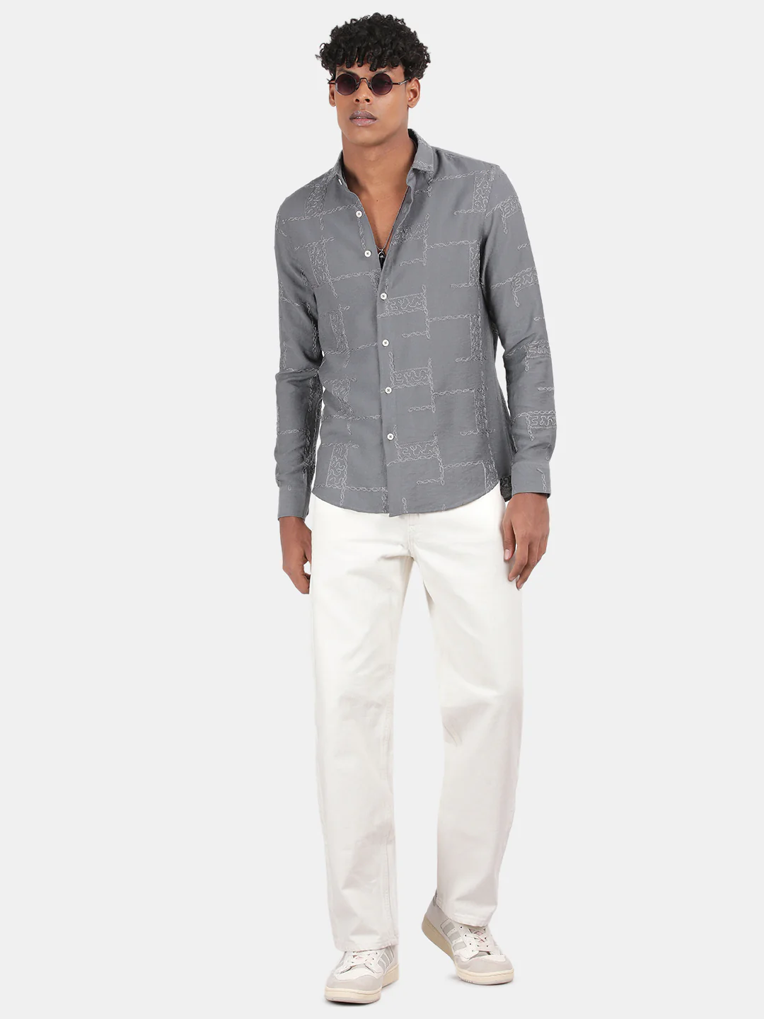 Men Grey Slim Fit Spread Collar Full Sleeve Casual Shirt - Image 5