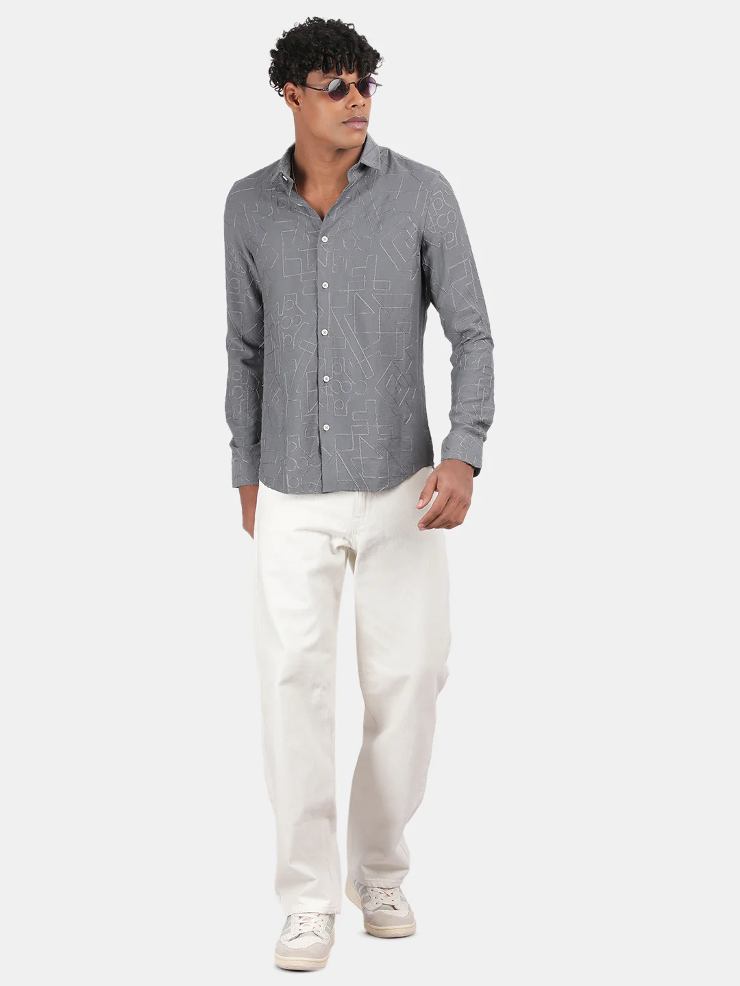 Men Grey Slim Fit Spread Collar Full Sleeve Casual Shirt - Image 3