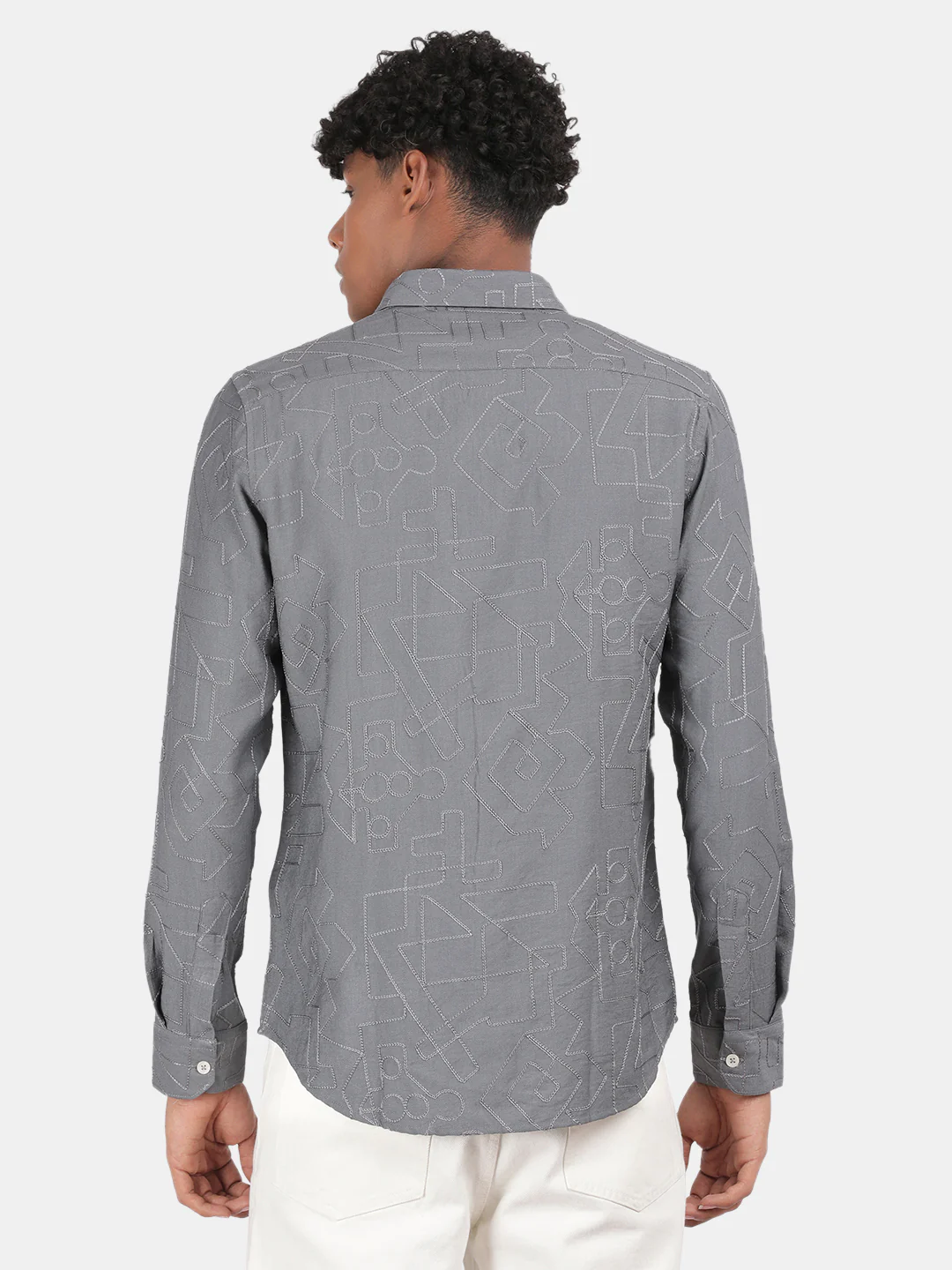 Men Grey Slim Fit Spread Collar Full Sleeve Casual Shirt - Image 4