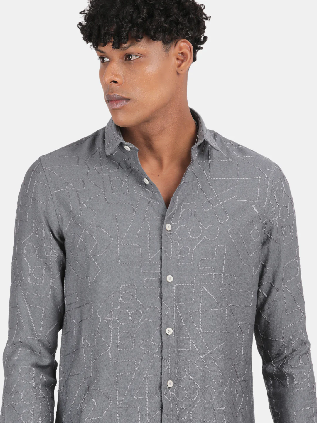 Men Grey Slim Fit Spread Collar Full Sleeve Casual Shirt - Image 6