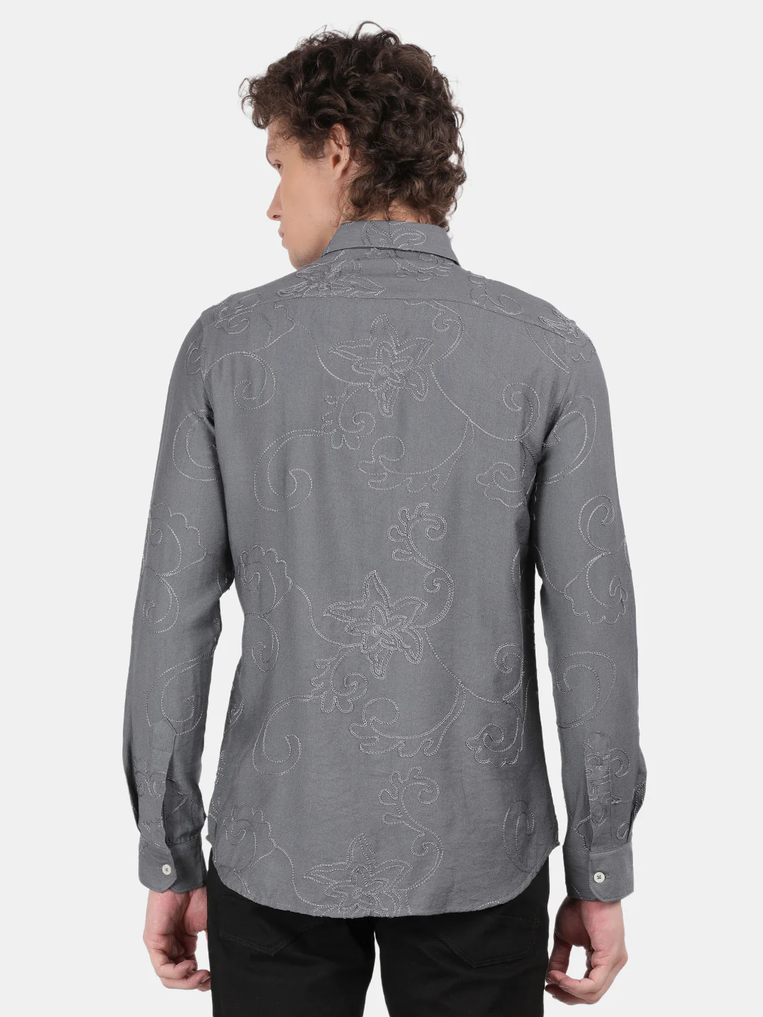 Men Grey Slim Fit Spread Collar Full Sleeve Casual Shirt - Image 4