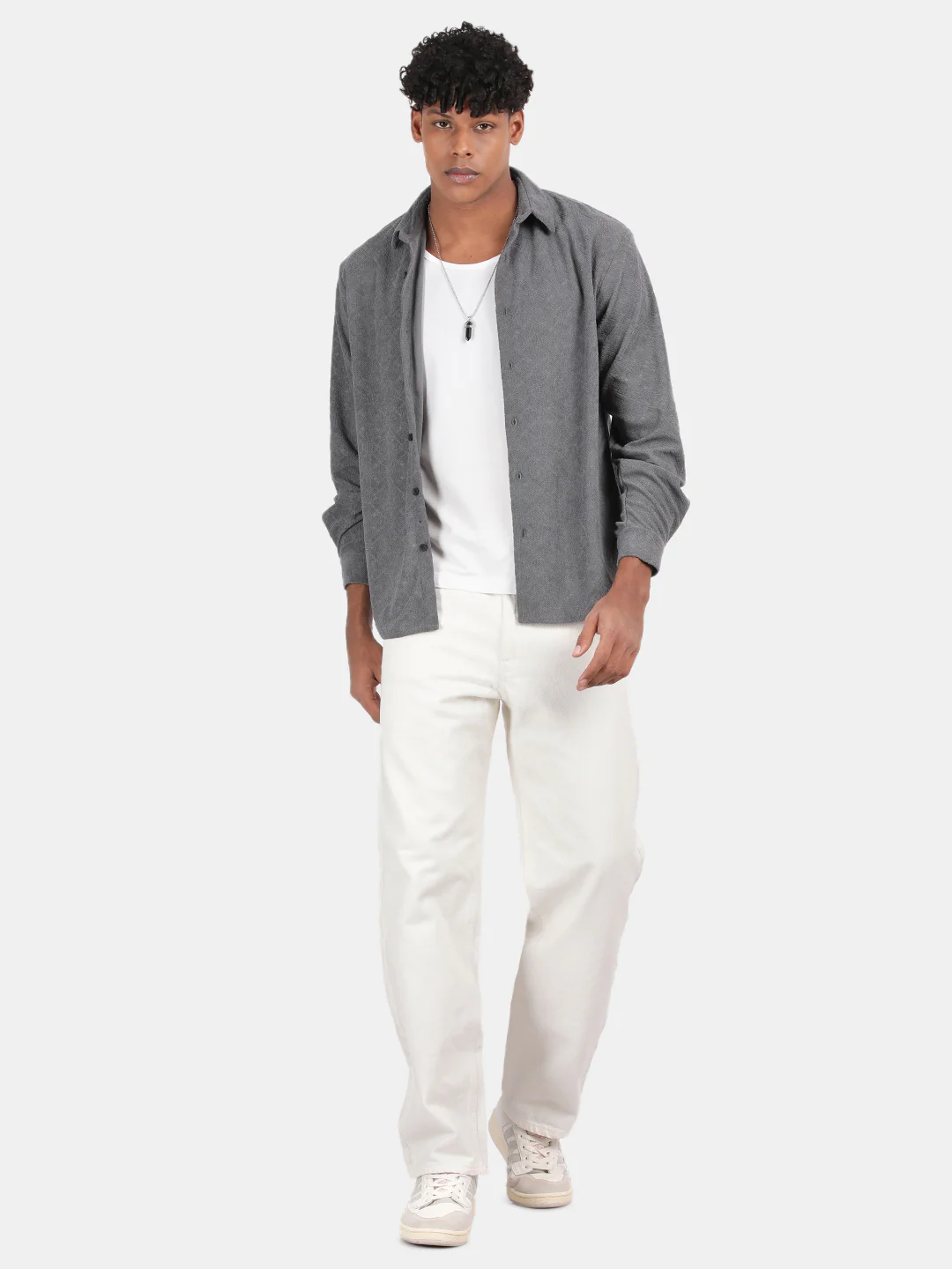 Men Grey Slim Fit Spread Collar Full Sleeve Casual Shirt - Image 3
