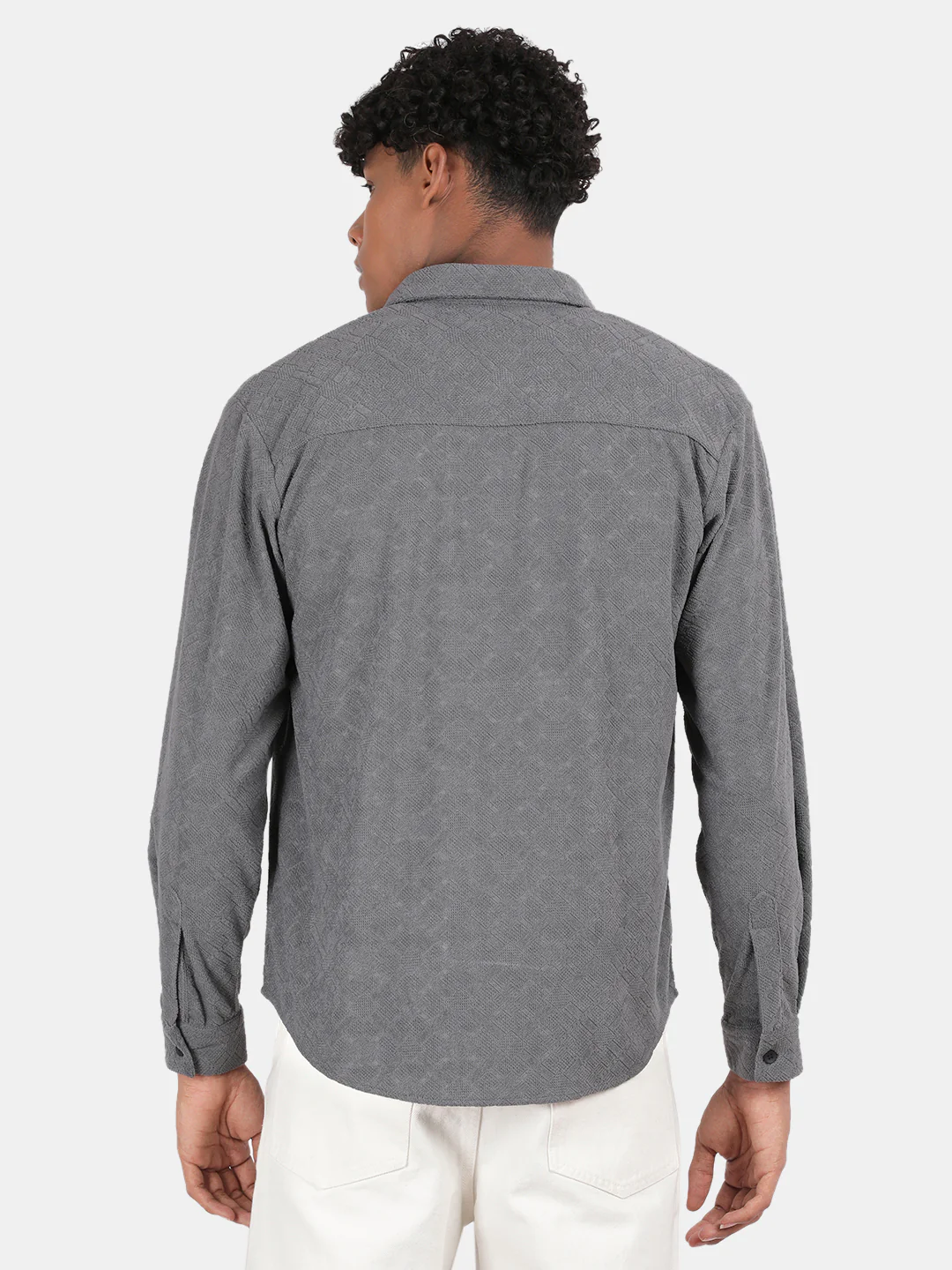 Men Grey Slim Fit Spread Collar Full Sleeve Casual Shirt - Image 4