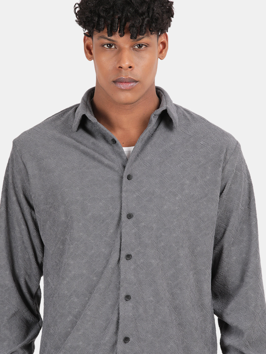Men Grey Slim Fit Spread Collar Full Sleeve Casual Shirt - Image 6