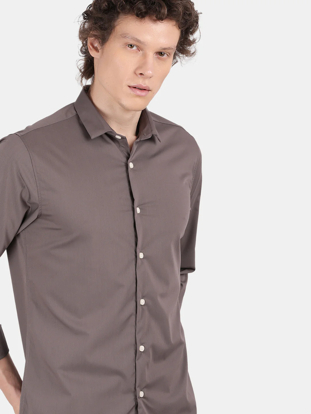 Men Grey Slim Fit Spread Collar Full Sleeve Casual Shirt - Image 2