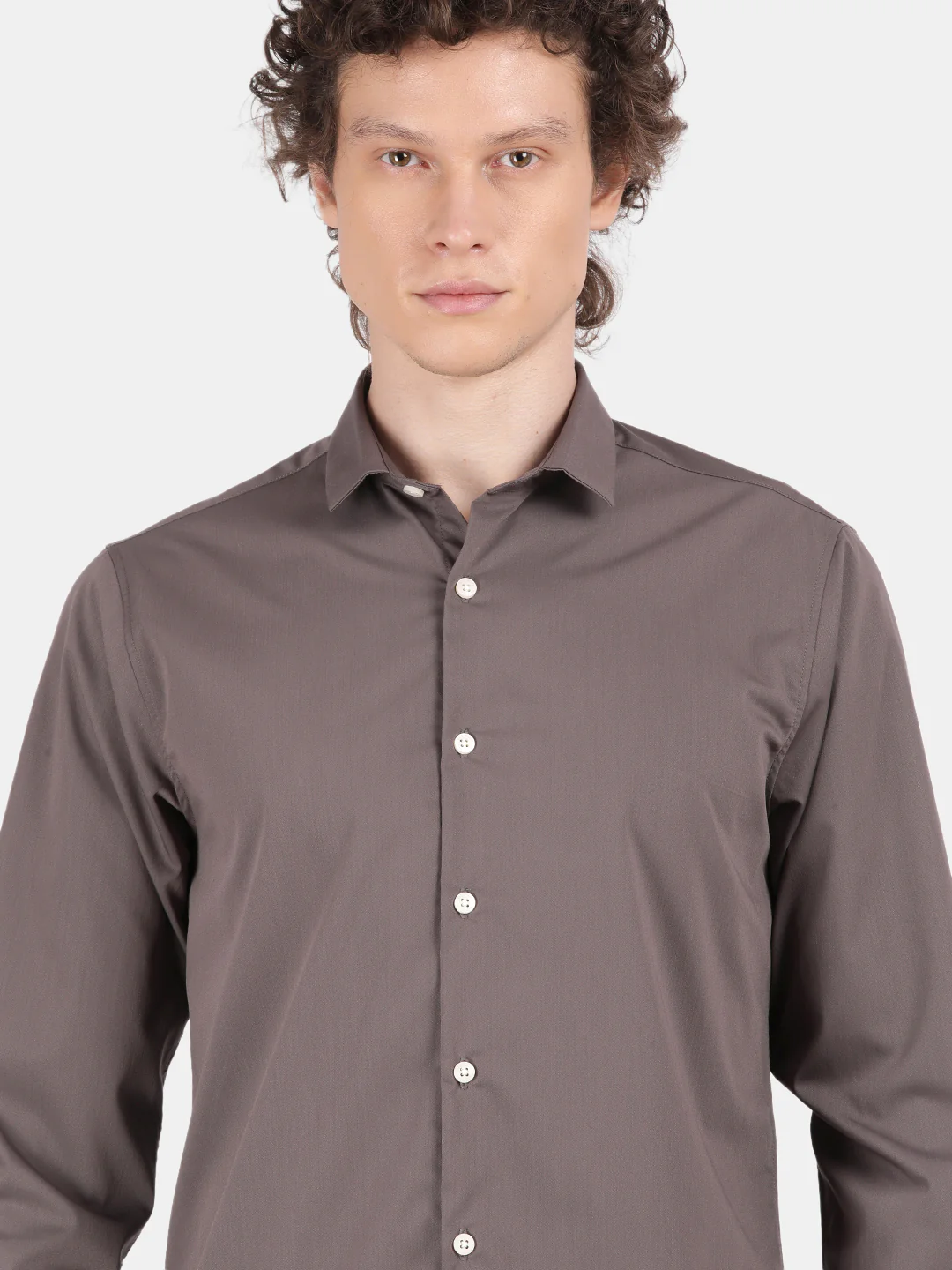 Men Grey Slim Fit Spread Collar Full Sleeve Casual Shirt - Image 4