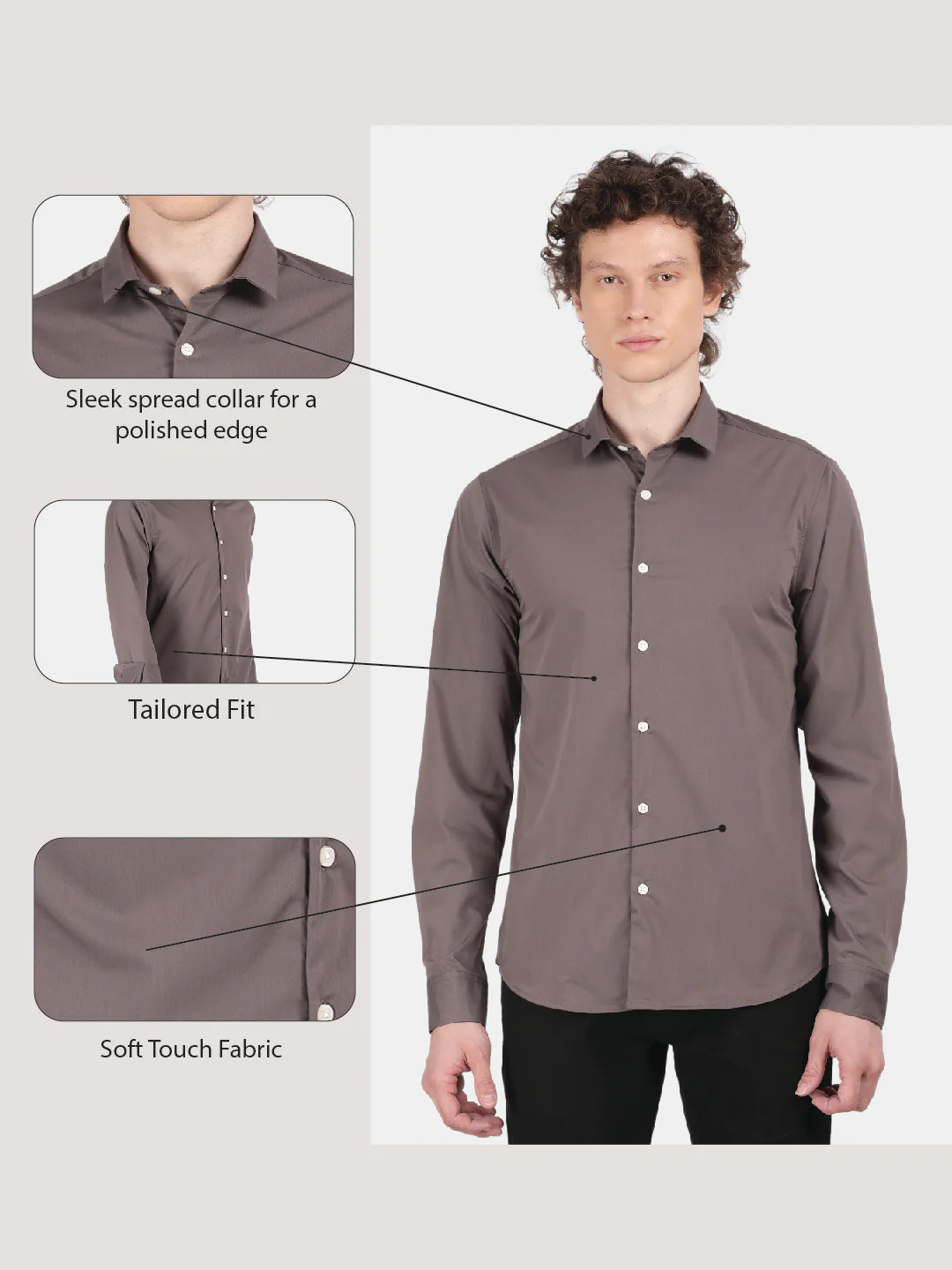 Men Grey Slim Fit Spread Collar Full Sleeve Casual Shirt - Image 6