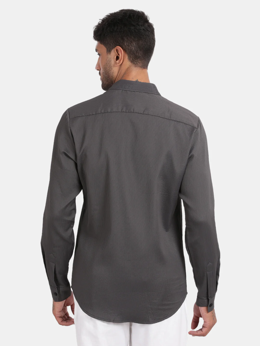 Men Grey Slim Fit Spread Collar Full Sleeve Casual Shirt - Image 2