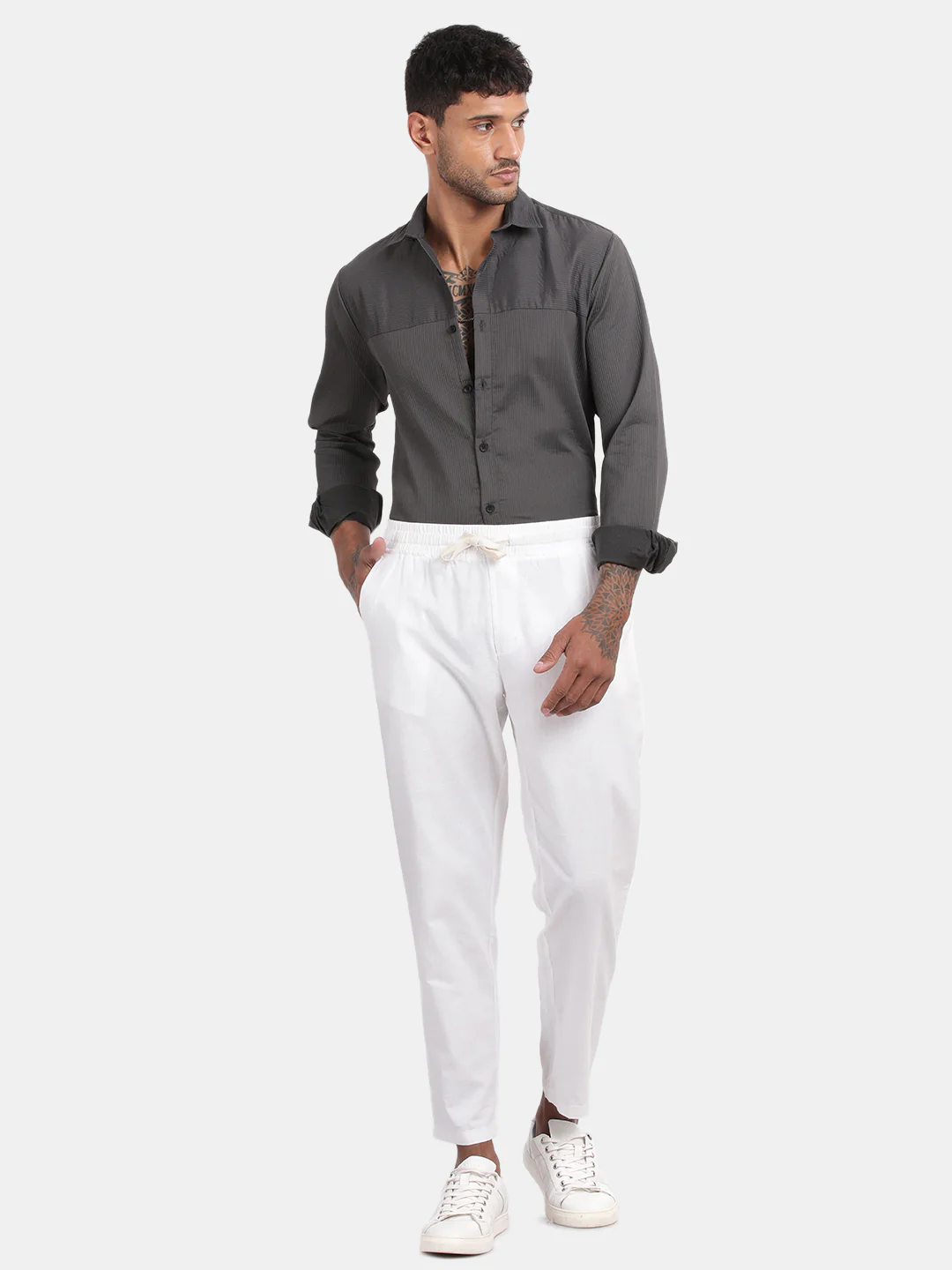 Men Grey Slim Fit Spread Collar Full Sleeve Casual Shirt - Image 3
