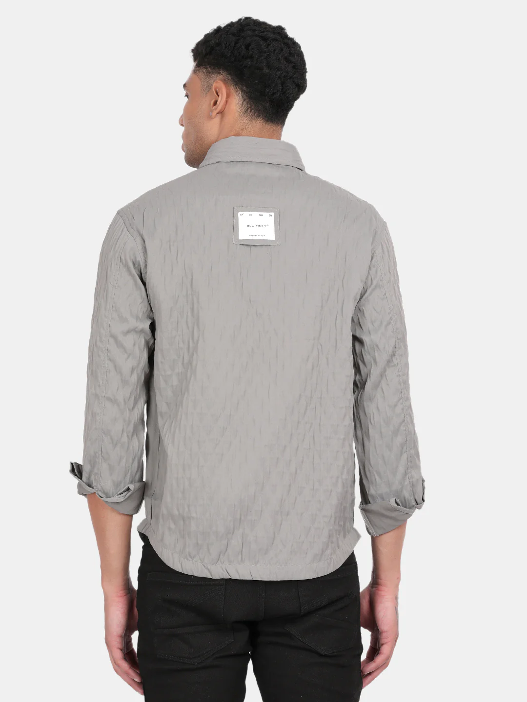 Men Grey Slim Fit Spread Collar Full Sleeve Casual Shirt - Image 4