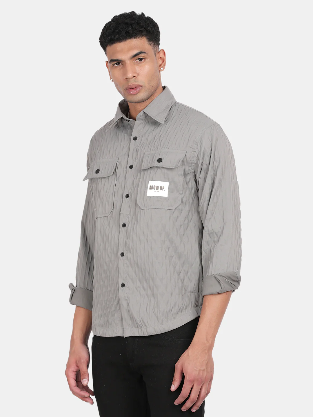 Men Grey Slim Fit Spread Collar Full Sleeve Casual Shirt - Image 5