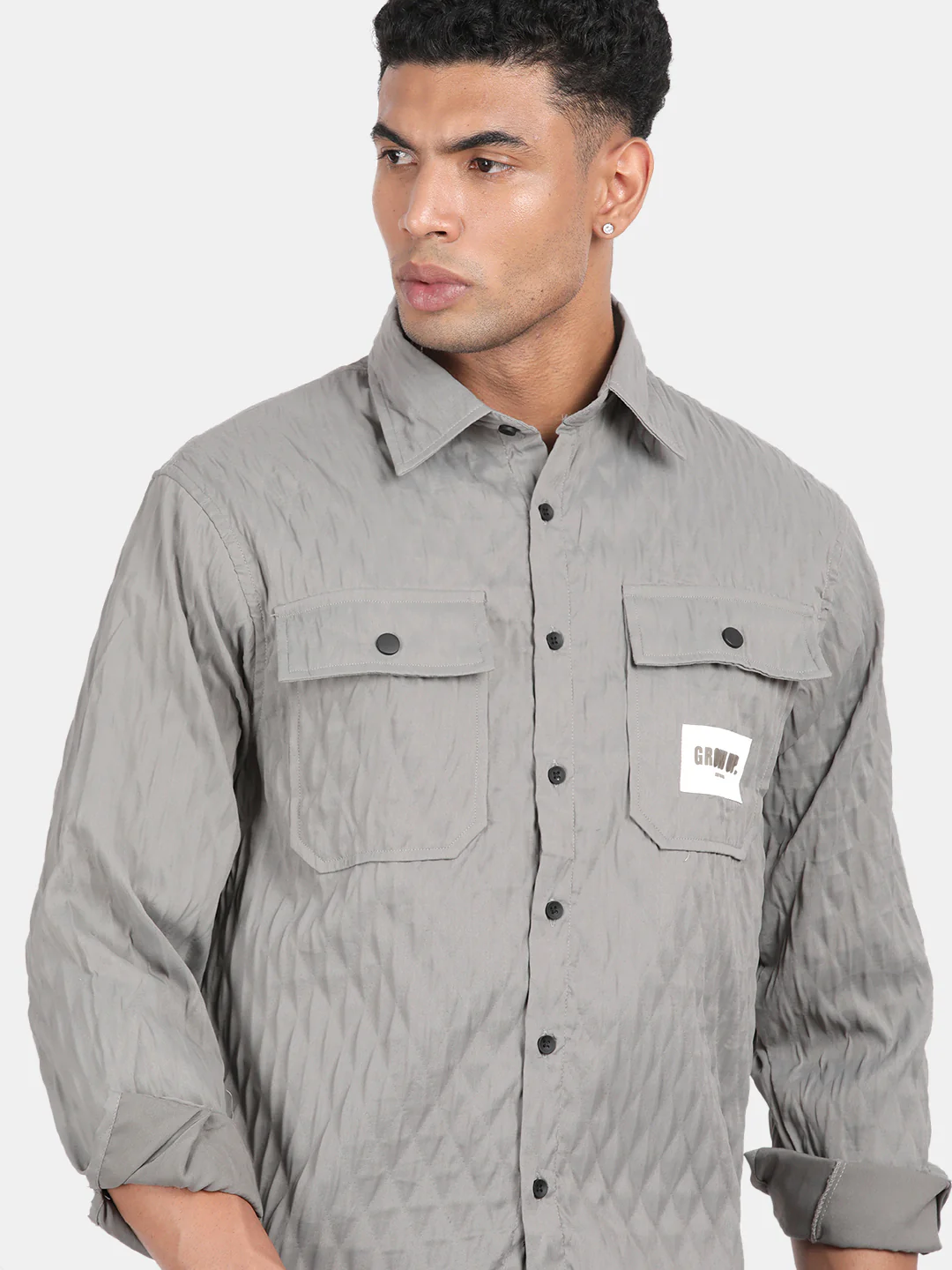 Men Grey Slim Fit Spread Collar Full Sleeve Casual Shirt - Image 6