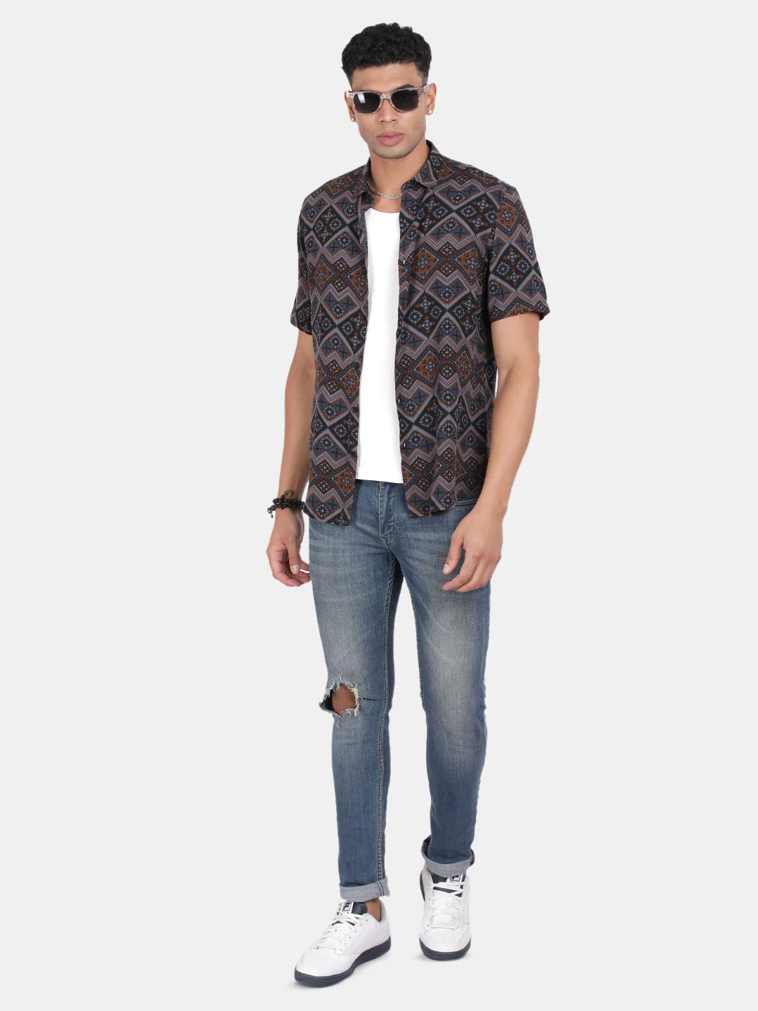 Men Grey Slim Fit Spread Collar Half Sleeve Casual Shirt - Image 3