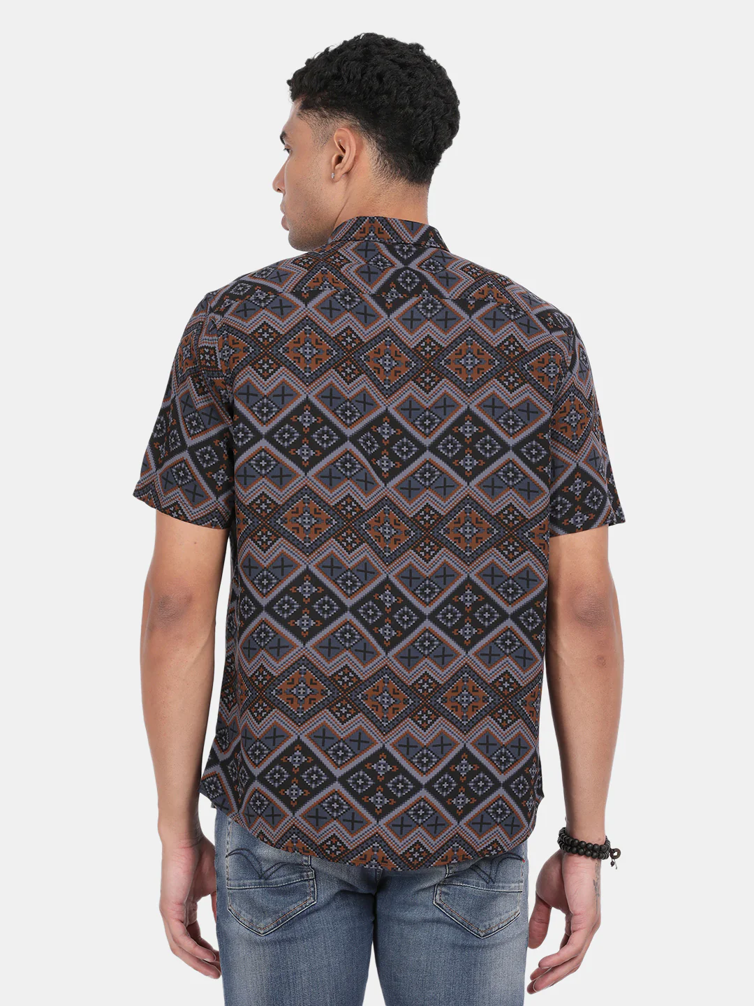 Men Grey Slim Fit Spread Collar Half Sleeve Casual Shirt - Image 4