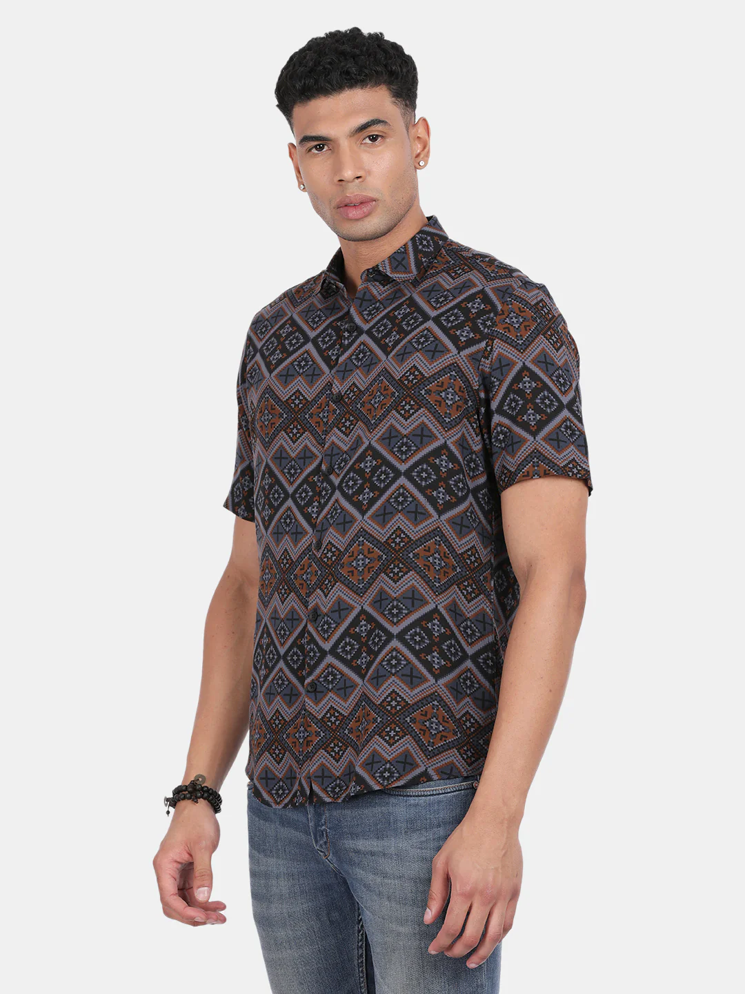 Men Grey Slim Fit Spread Collar Half Sleeve Casual Shirt - Image 5