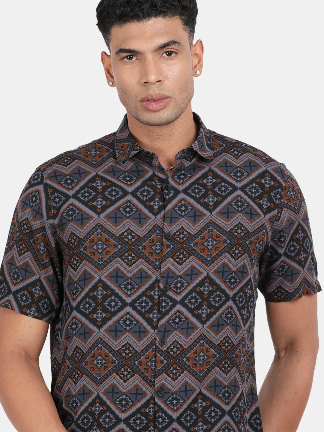 Men Grey Slim Fit Spread Collar Half Sleeve Casual Shirt - Image 6