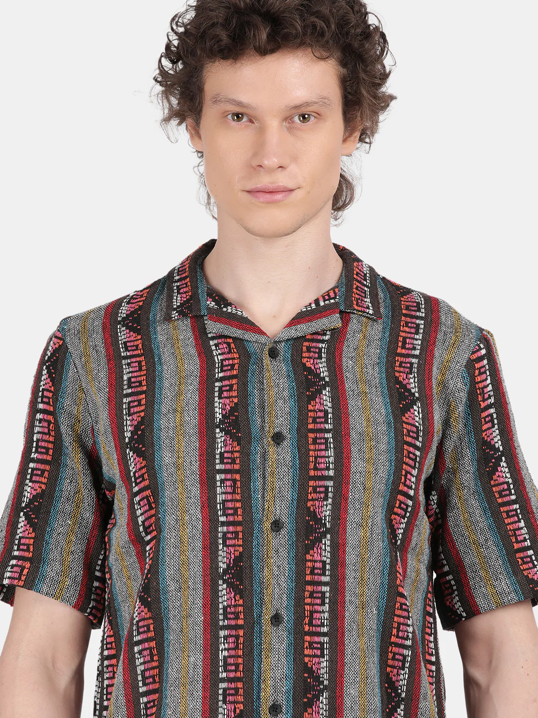 Men Grey Slim Fit Spread Collar Half Sleeve Casual Shirt - Image 6