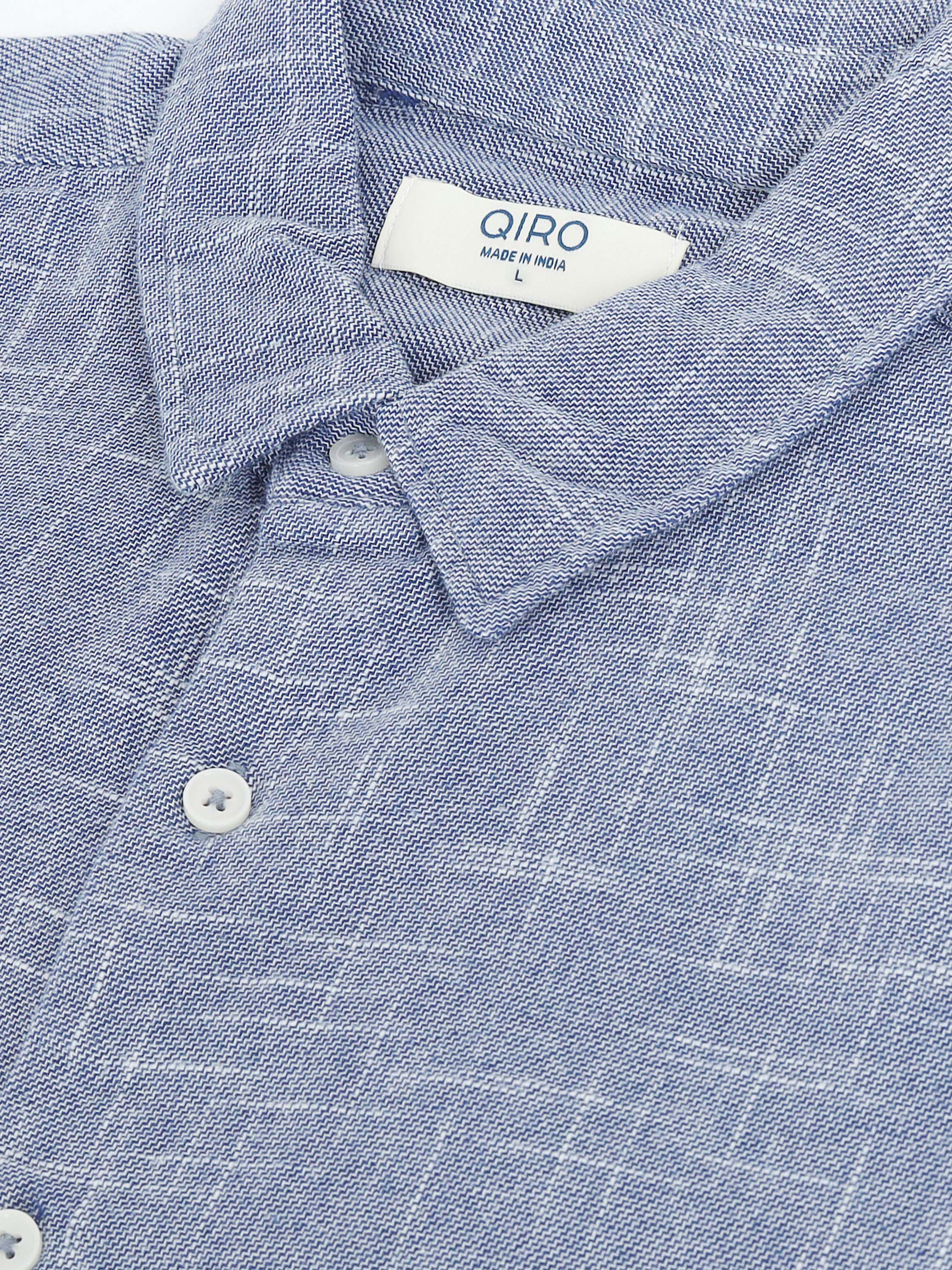 Men Blue Slub Textured Shirt - Image 7