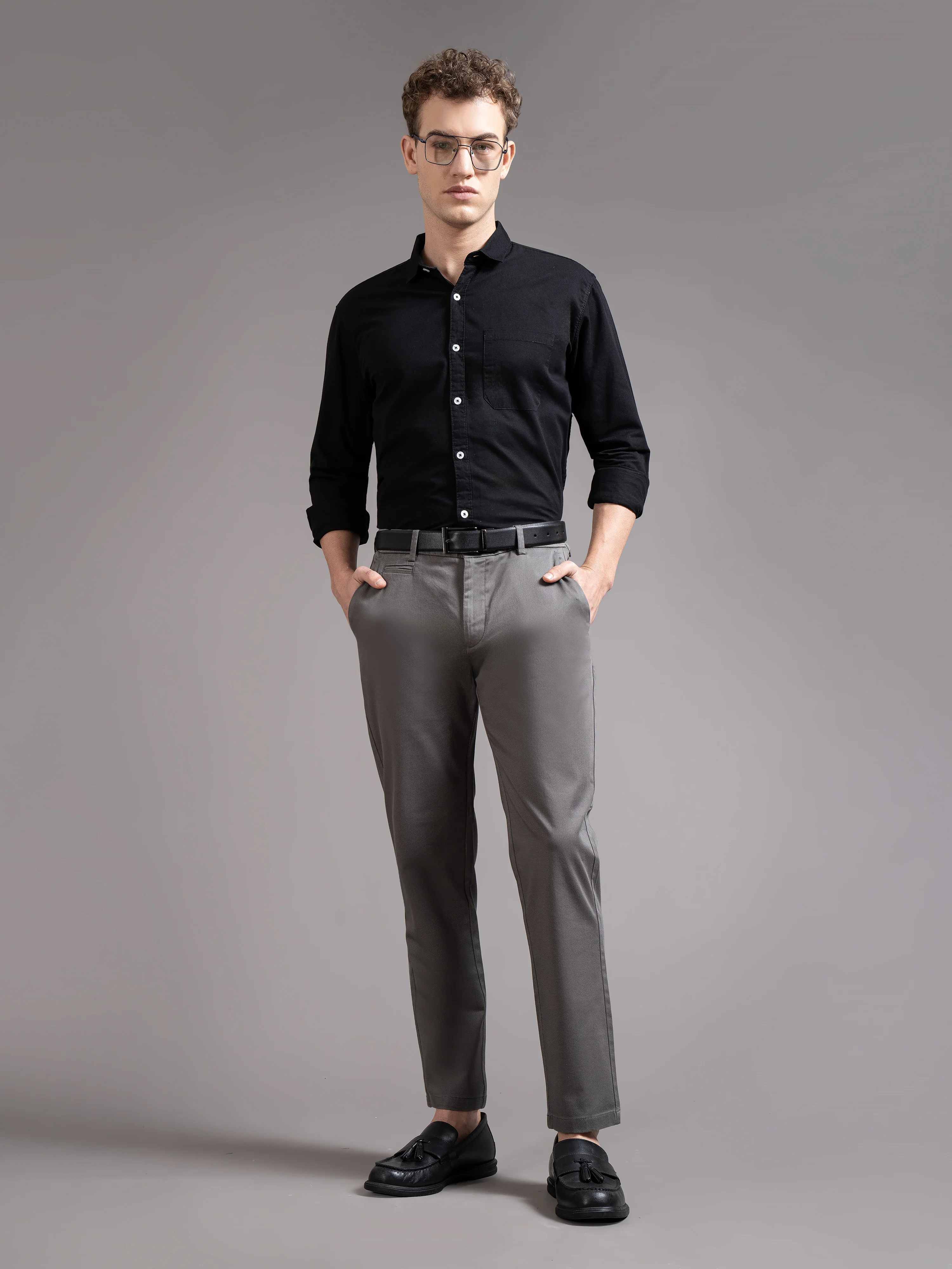Men Grey Smart Slim Fit Chinos - Image 2