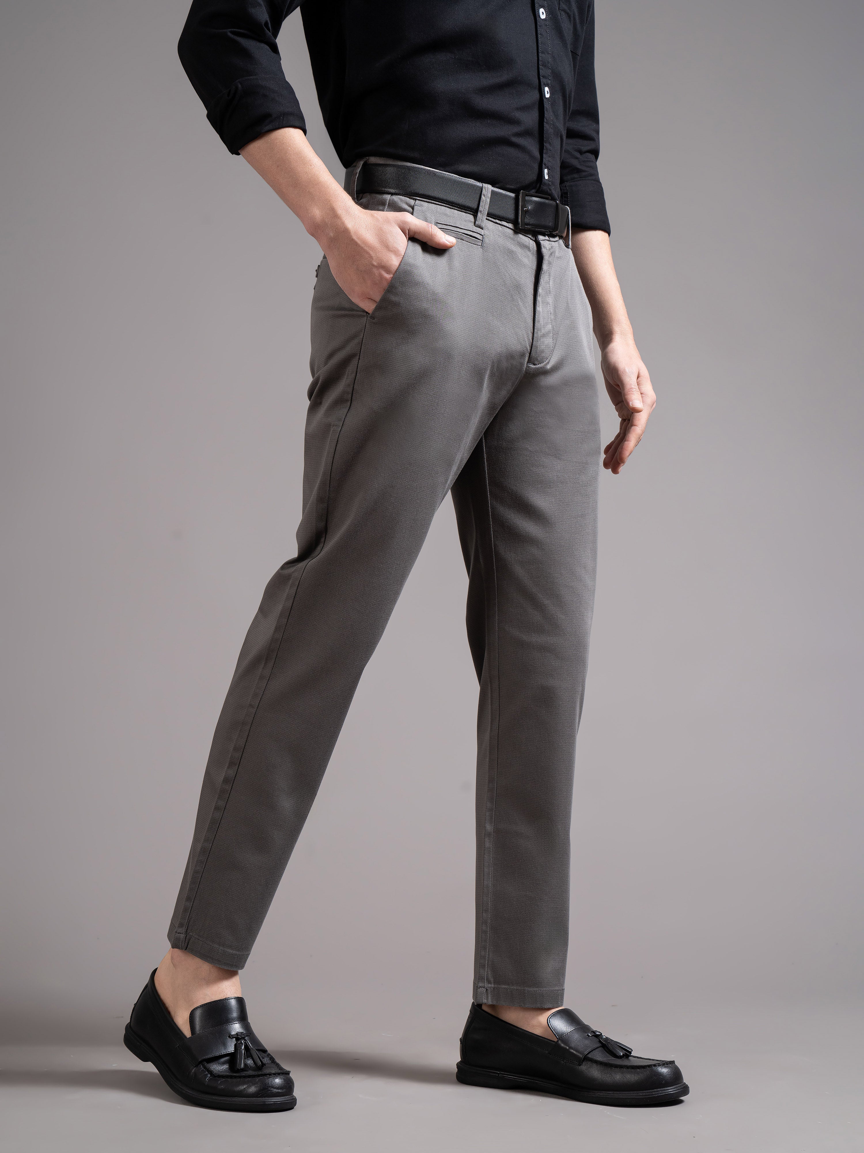 Men Grey Smart Slim Fit Chinos - Image 3