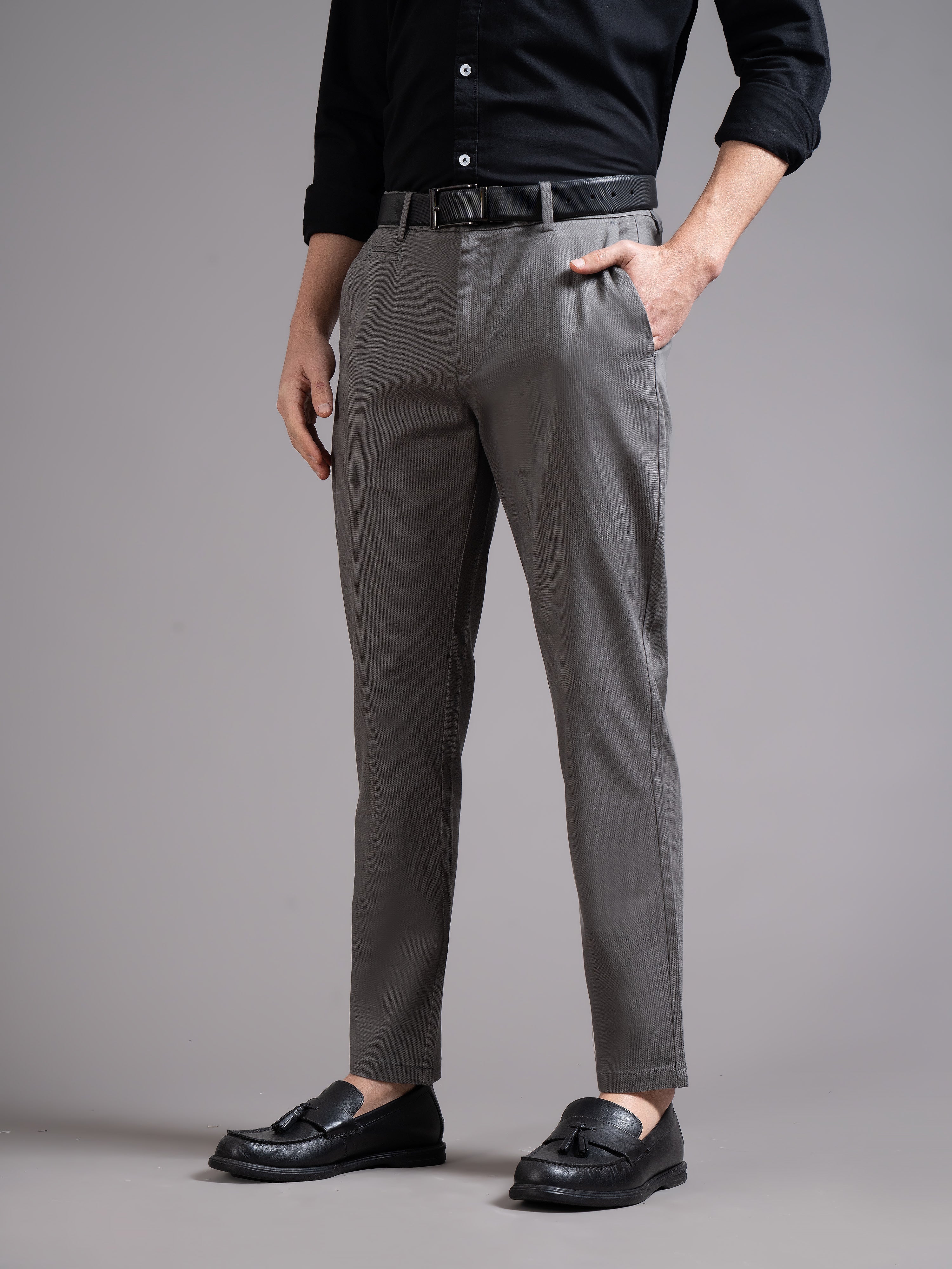 Men Grey Smart Slim Fit Chinos - Image 5