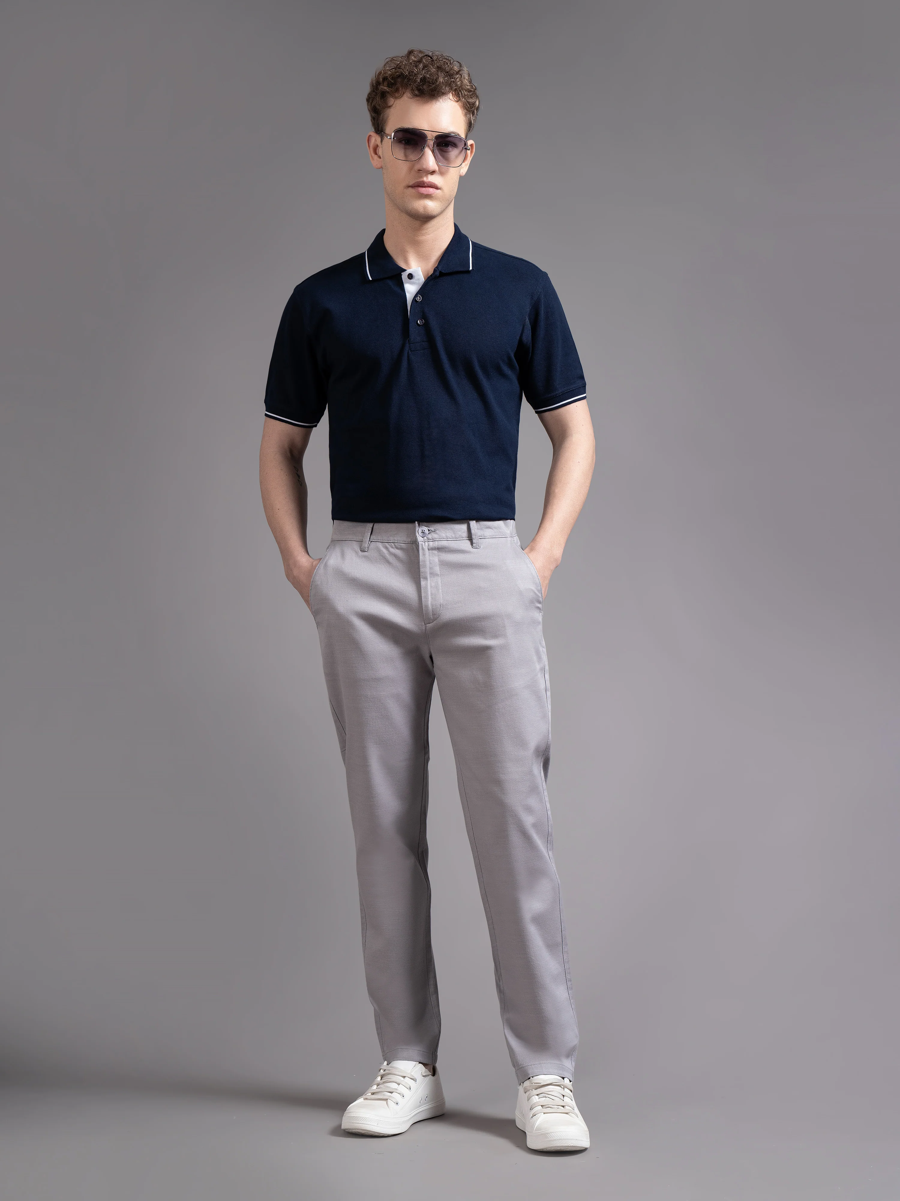 Men Grey Smart Slim Fit Chinos - Image 2