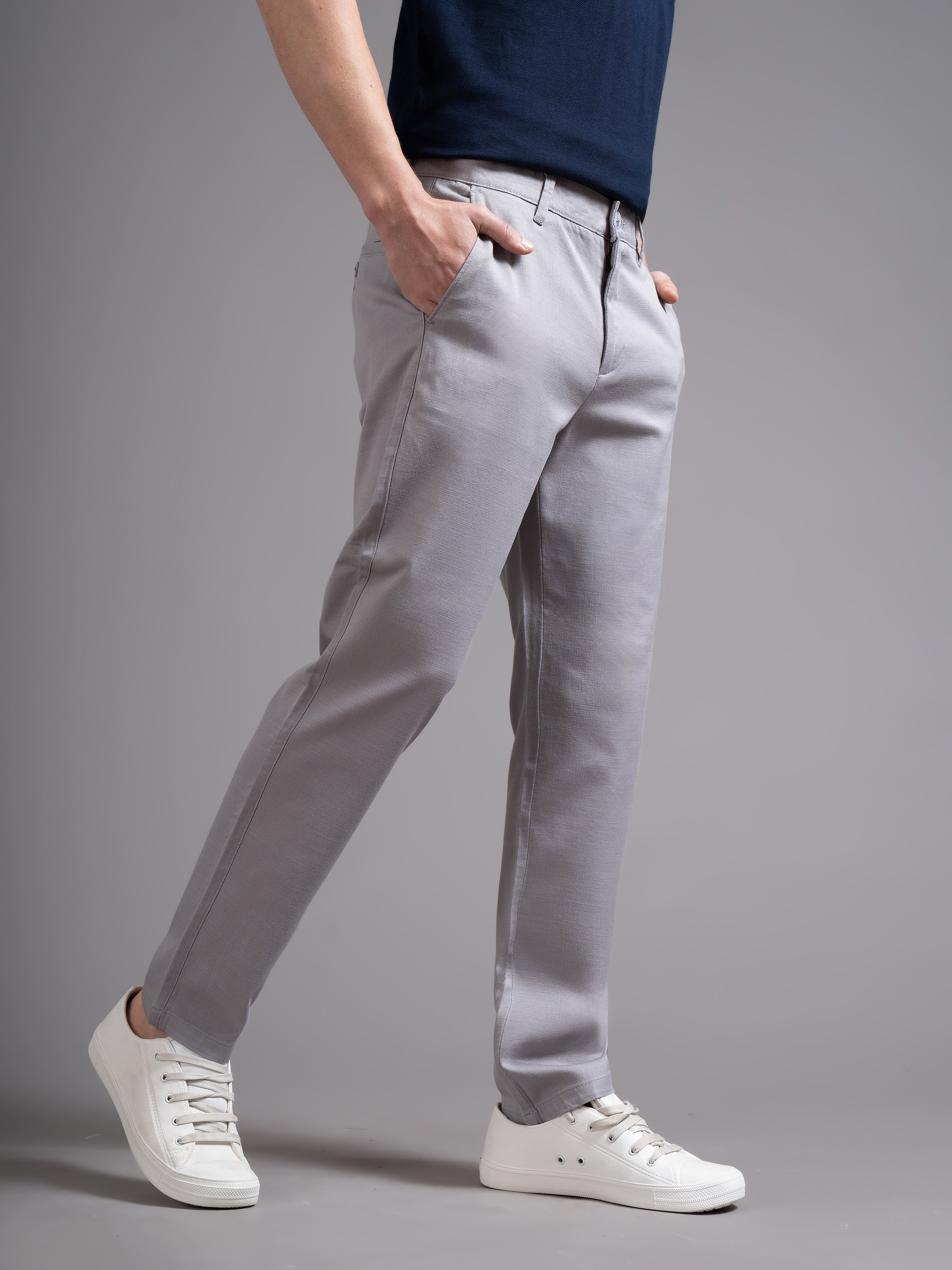 Men Grey Smart Slim Fit Chinos - Image 3