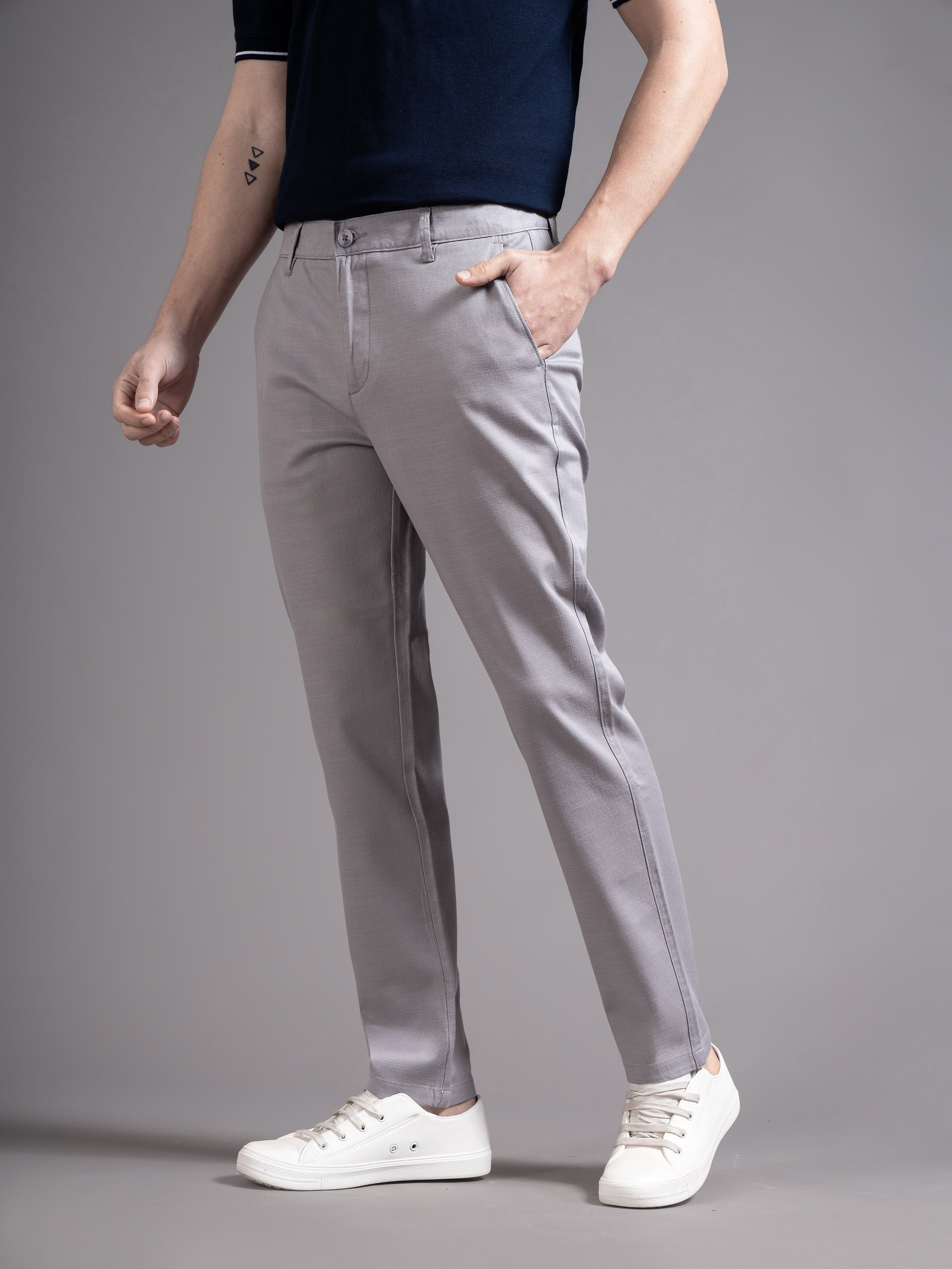 Men Grey Smart Slim Fit Chinos - Image 5