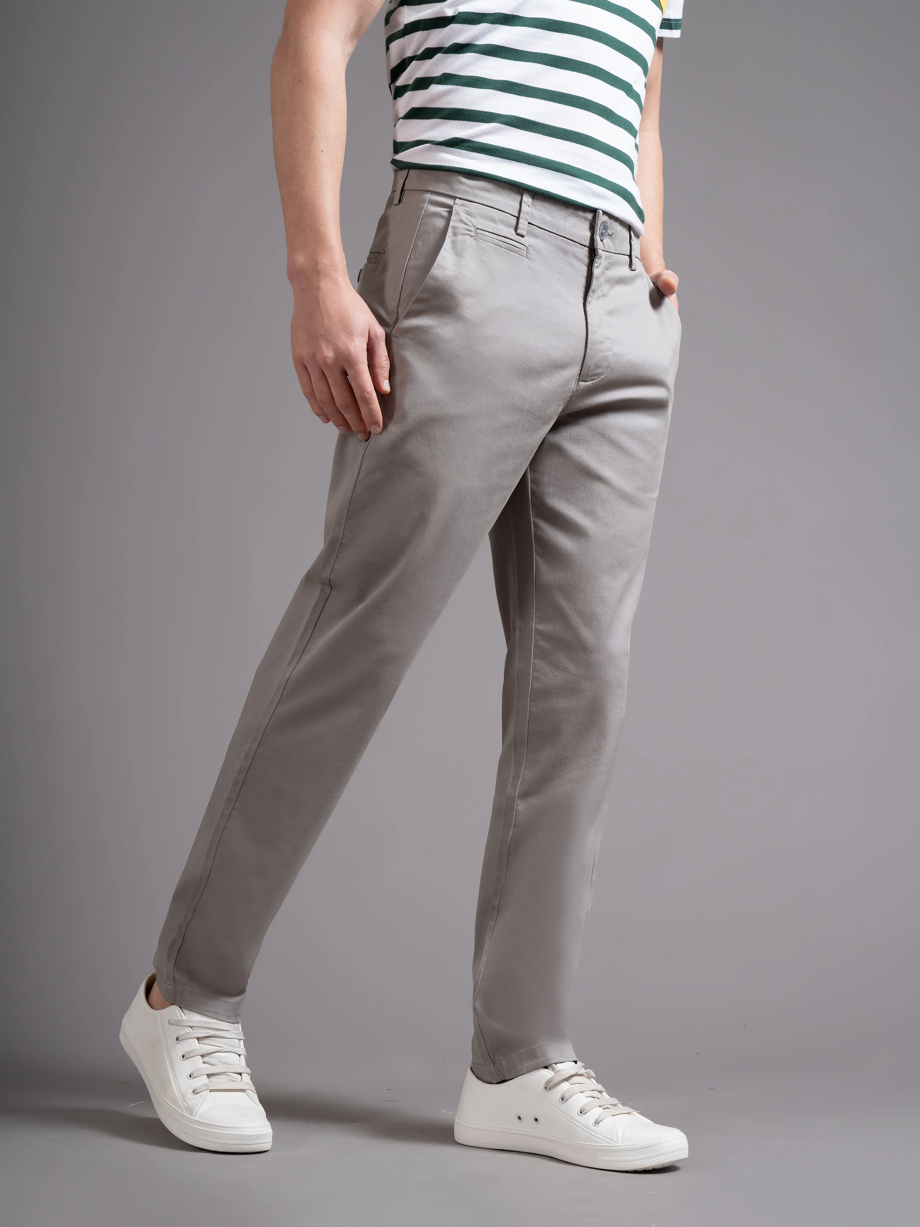 Men Grey Smart Slim Fit Chinos - Image 3