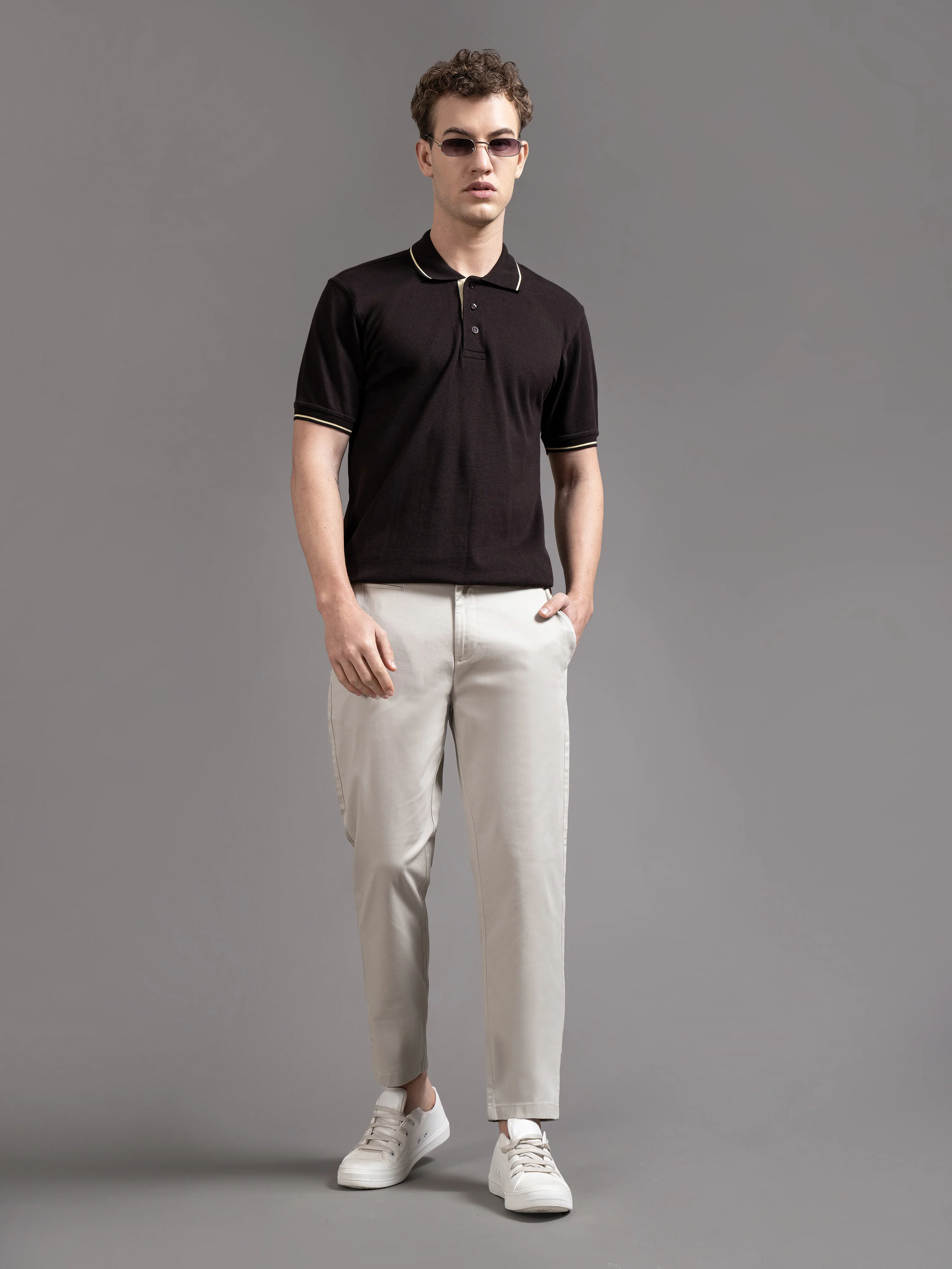Men Grey Smart Slim Fit Chinos - Image 2