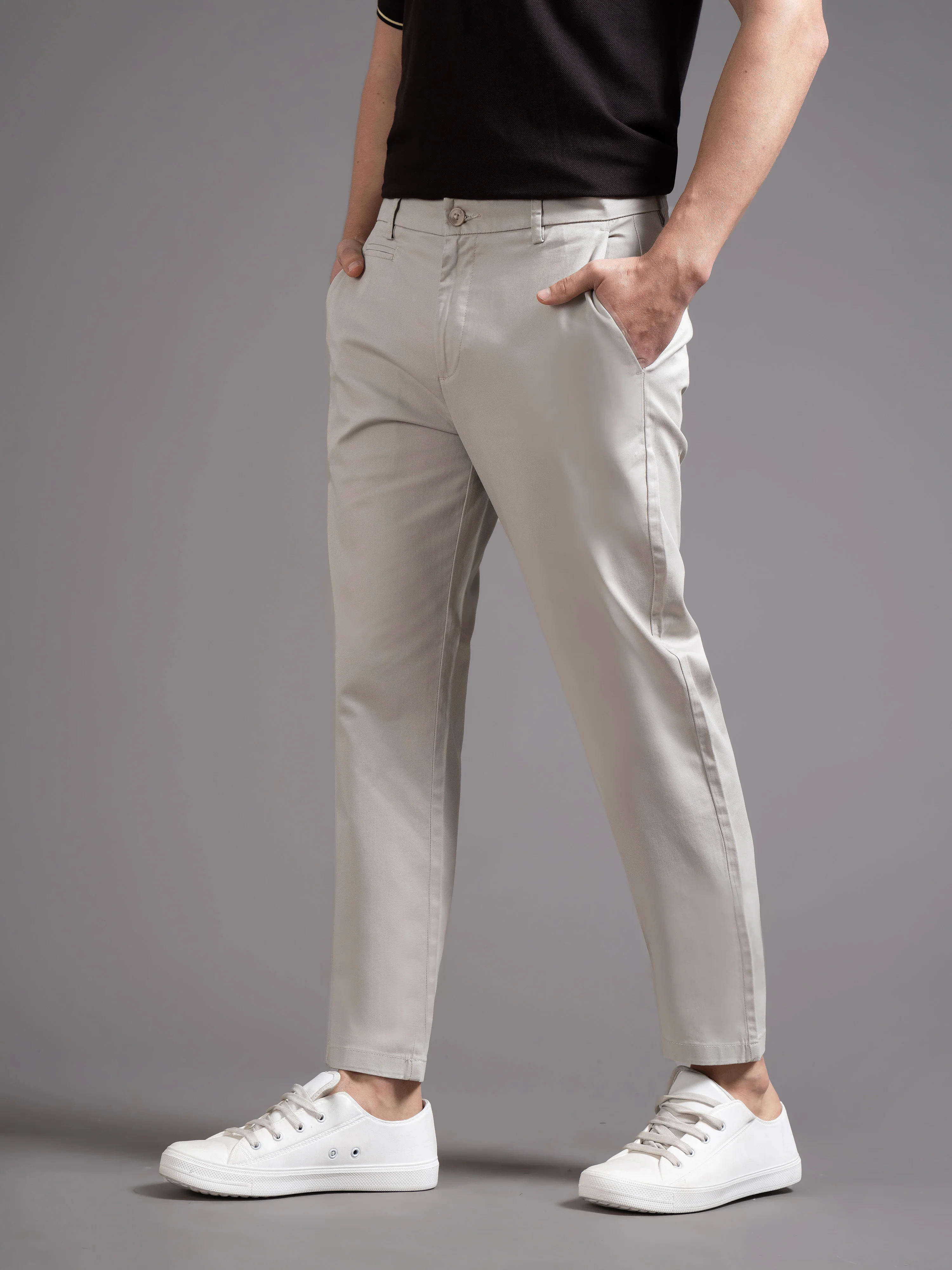 Men Grey Smart Slim Fit Chinos - Image 5
