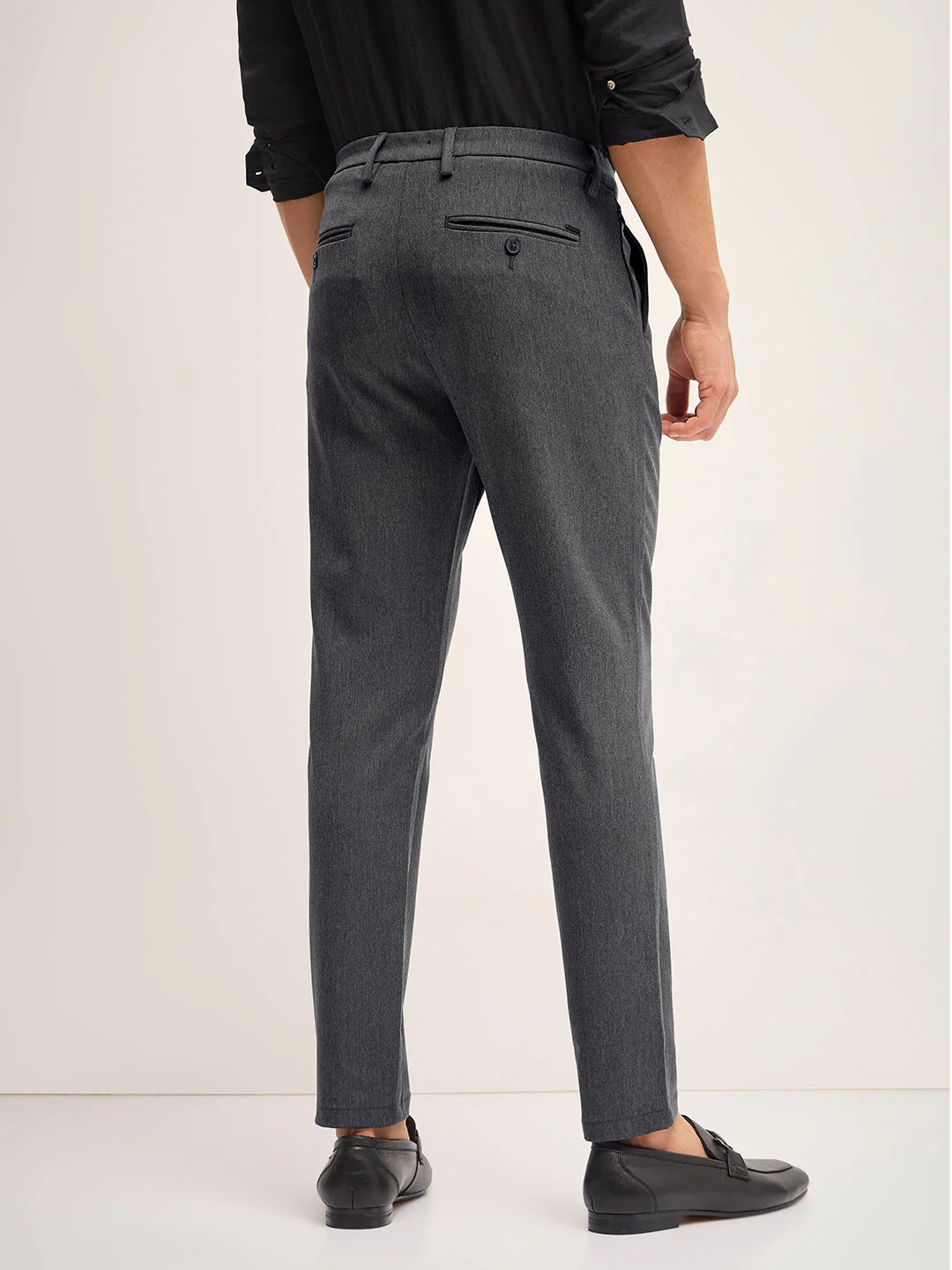 Men Grey Solid 4 Way Stretch Formal Trouser - Image 2
