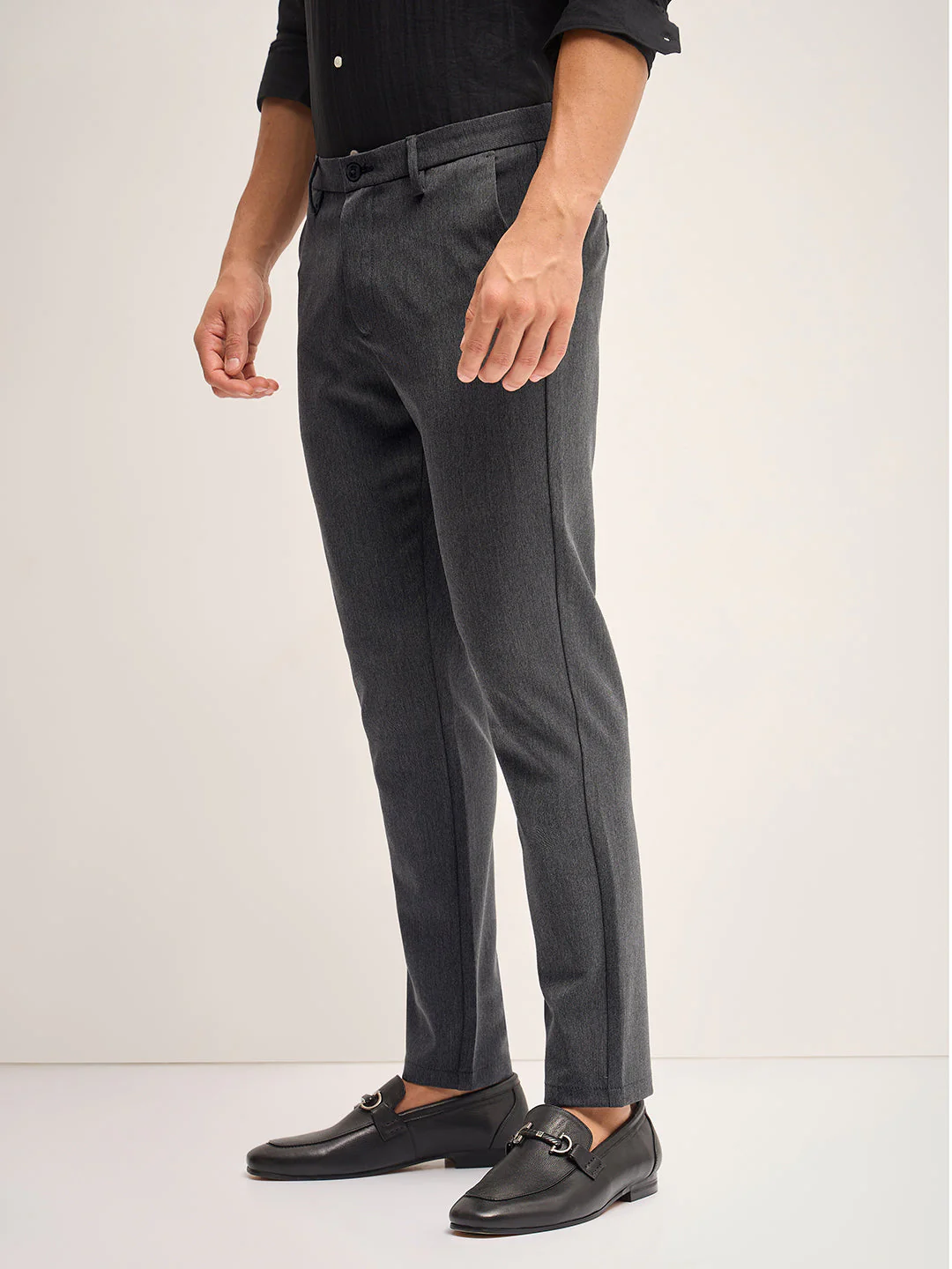 Men Grey Solid 4 Way Stretch Formal Trouser - Image 3