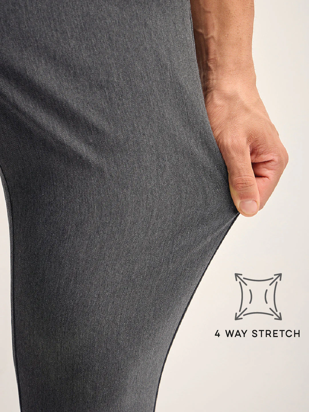 Men Grey Solid 4 Way Stretch Formal Trouser - Image 5