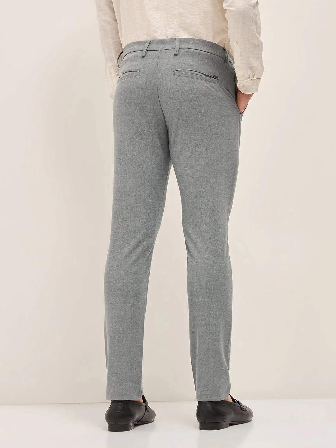 Men Grey Solid 4 Way Stretch Formal Trouser - Image 2