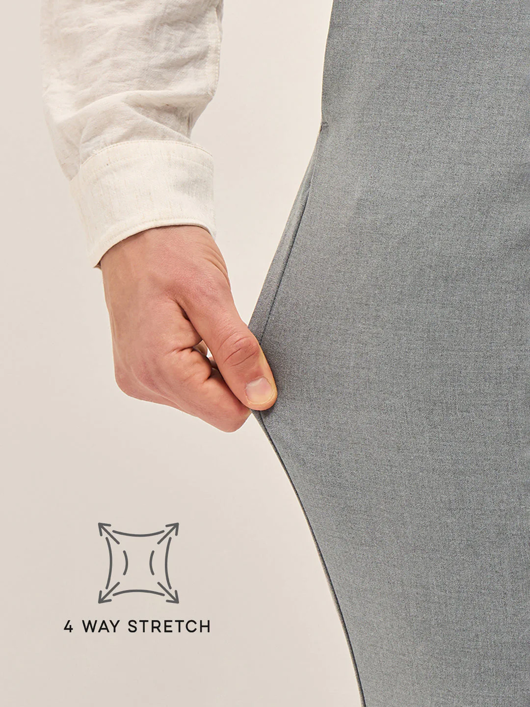 Men Grey Solid 4 Way Stretch Formal Trouser - Image 5