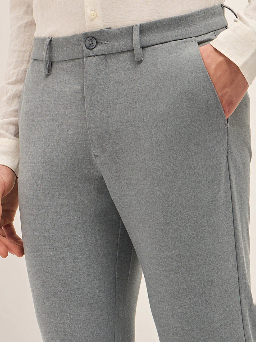 Men Grey Solid 4 Way Stretch Formal Trouser - Image 6