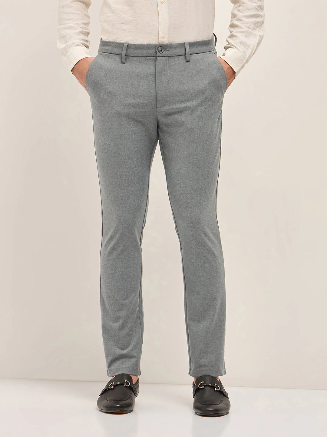 Men Grey Solid 4 Way Stretch Formal Trouser - Image 7