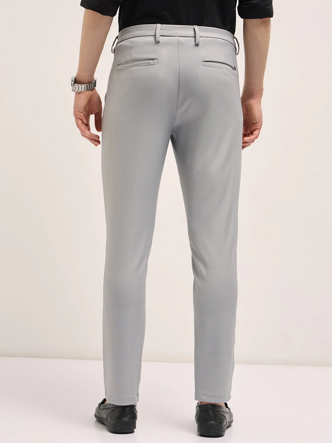 Men Grey Solid 4 Way Stretch Formal Trouser - Image 2